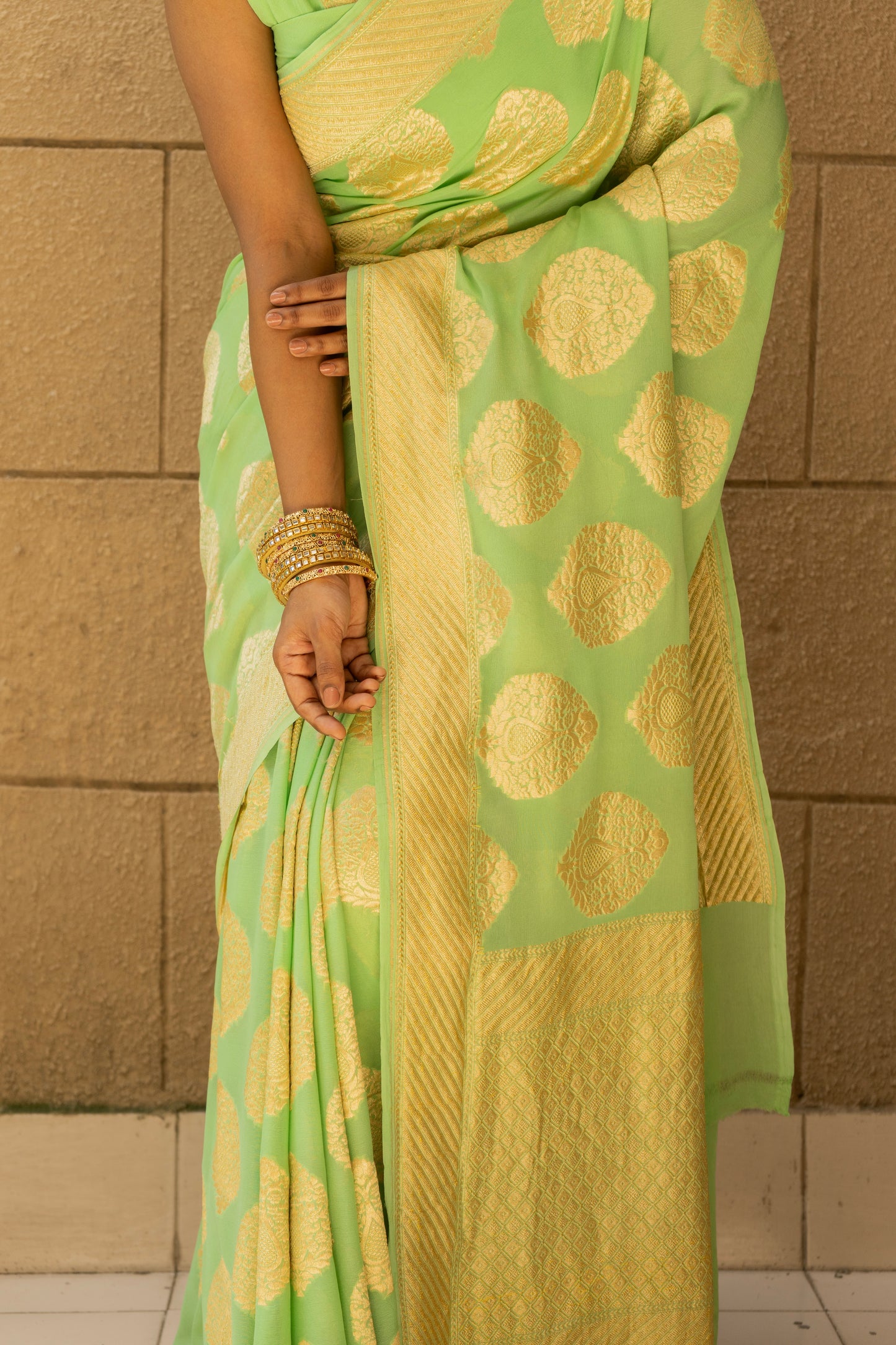 Handloom Khaddi Parrot Green Saree