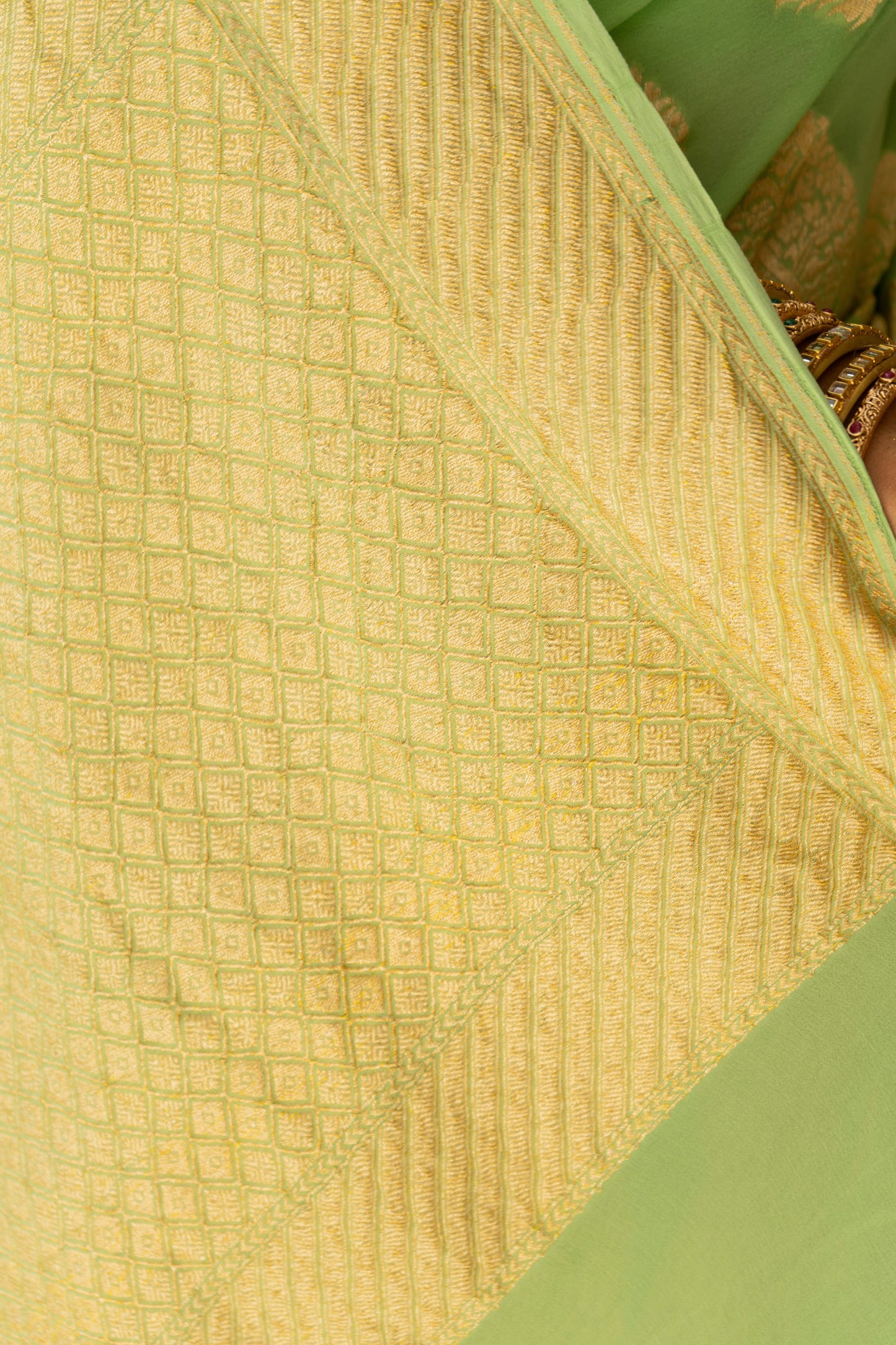 Handloom Khaddi Parrot Green Saree