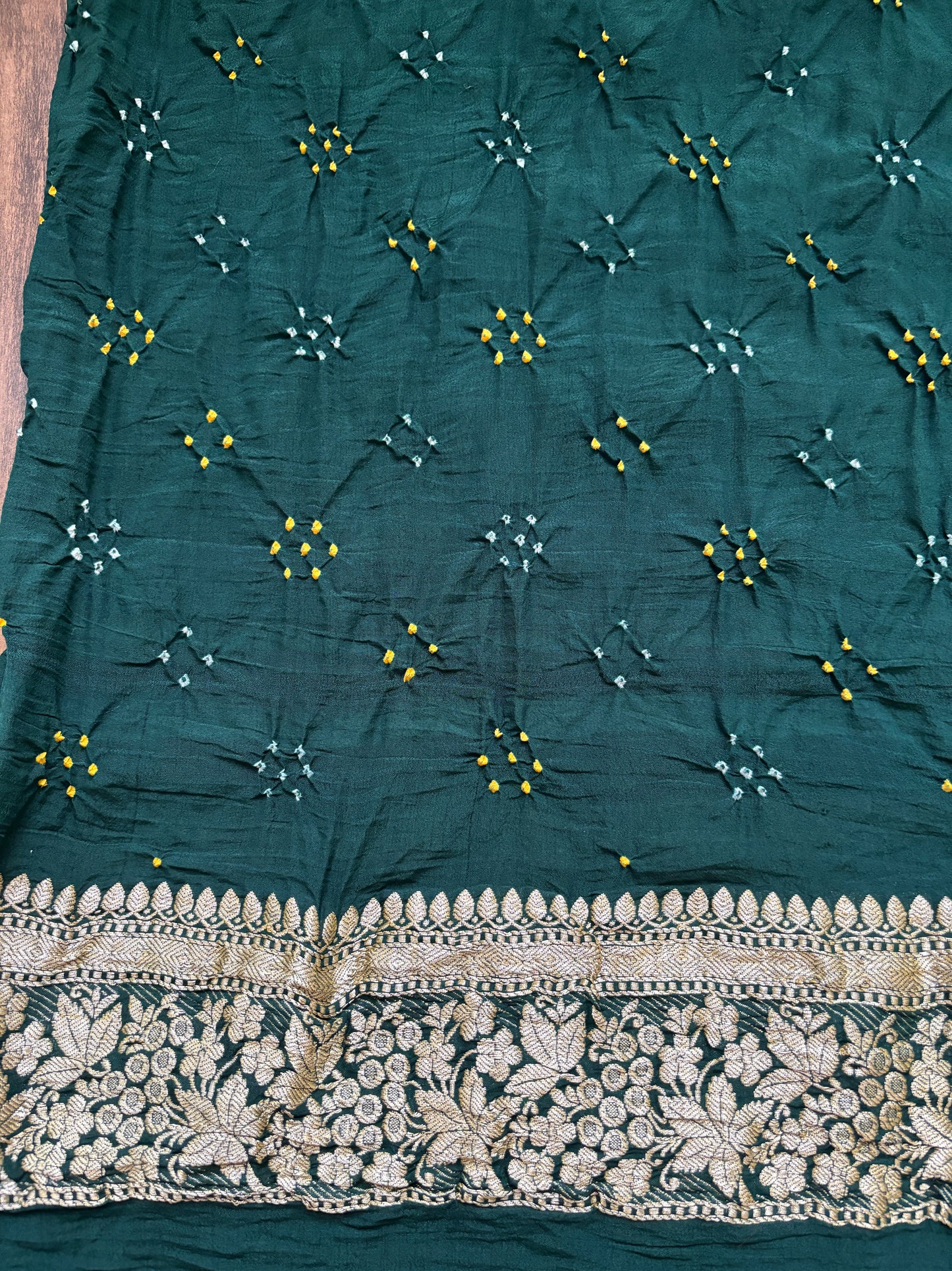 Green Shaded Bandhani with Floral Border Saree
