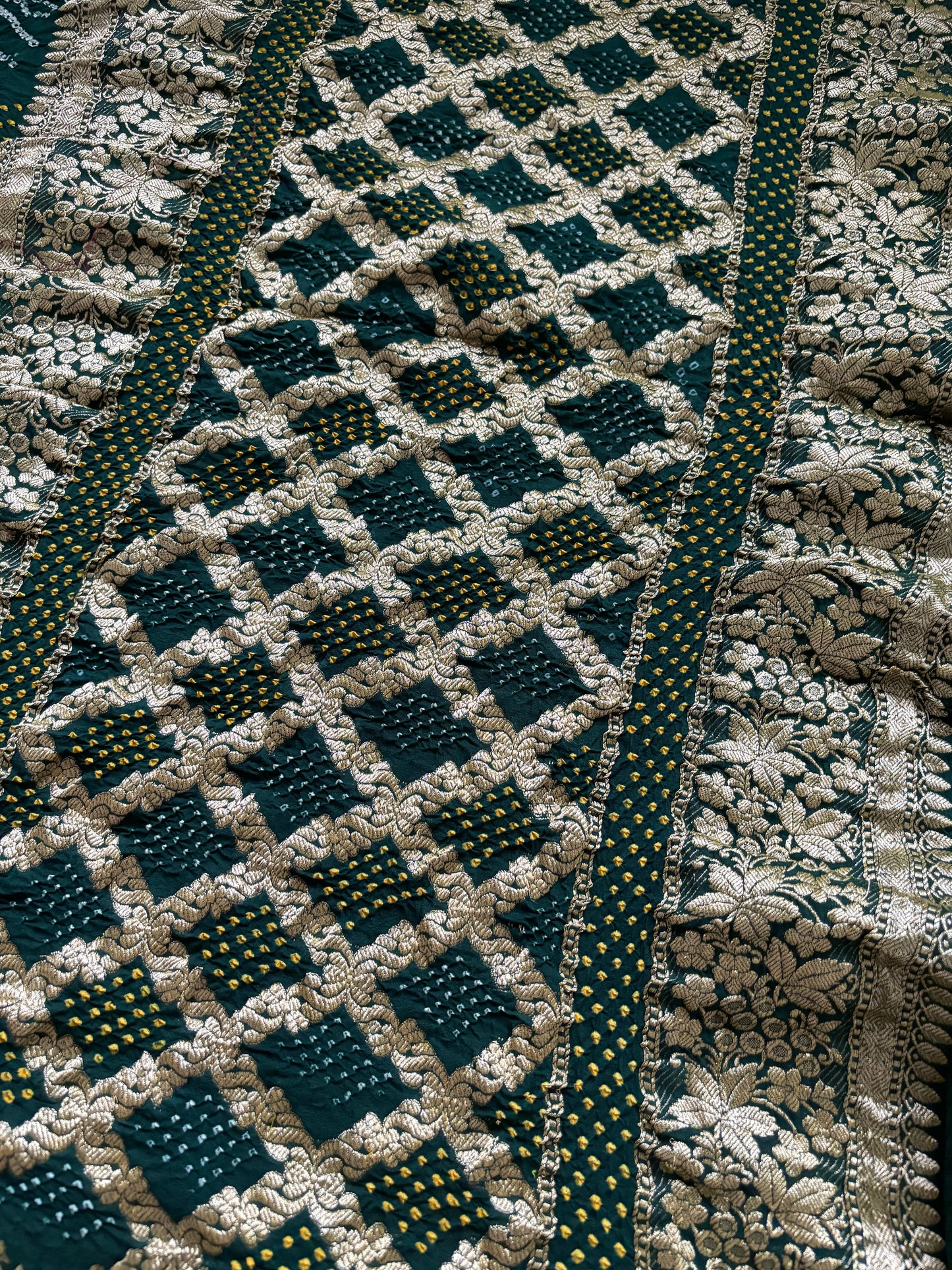 Green Shaded Bandhani with Floral Border Saree