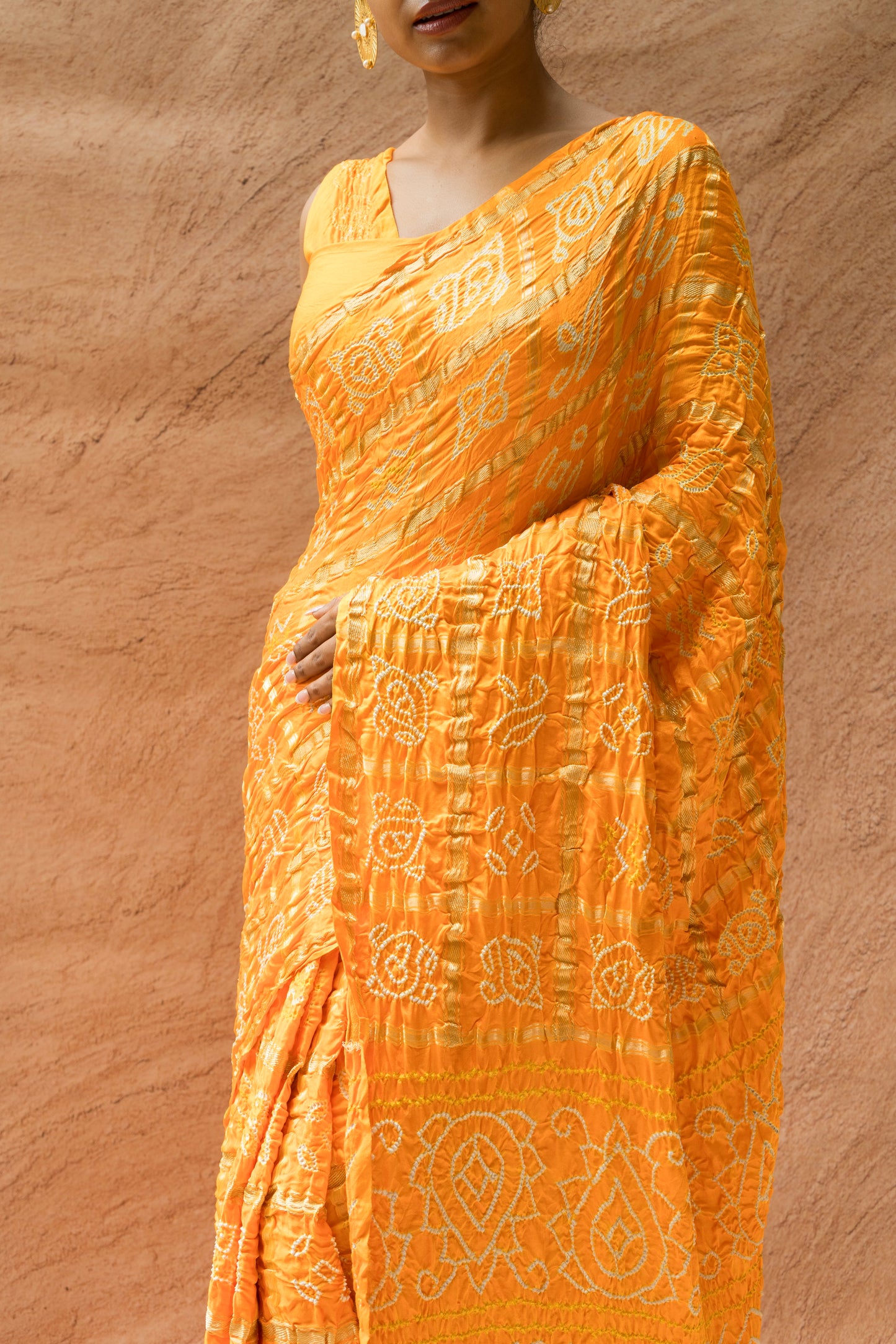 Gajji Gharchola Yellow Bandhani Saree