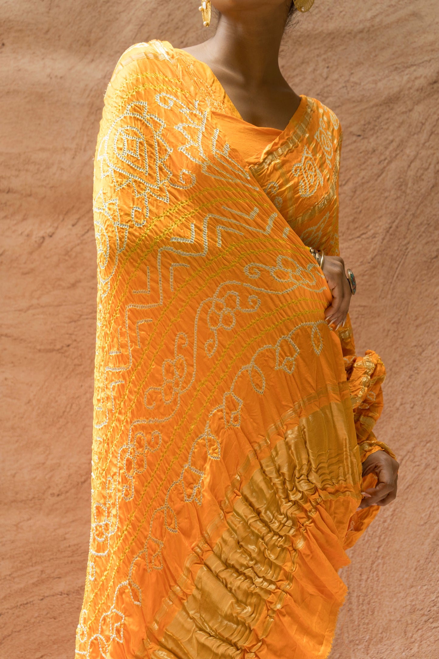 Gajji Gharchola Yellow Bandhani Saree