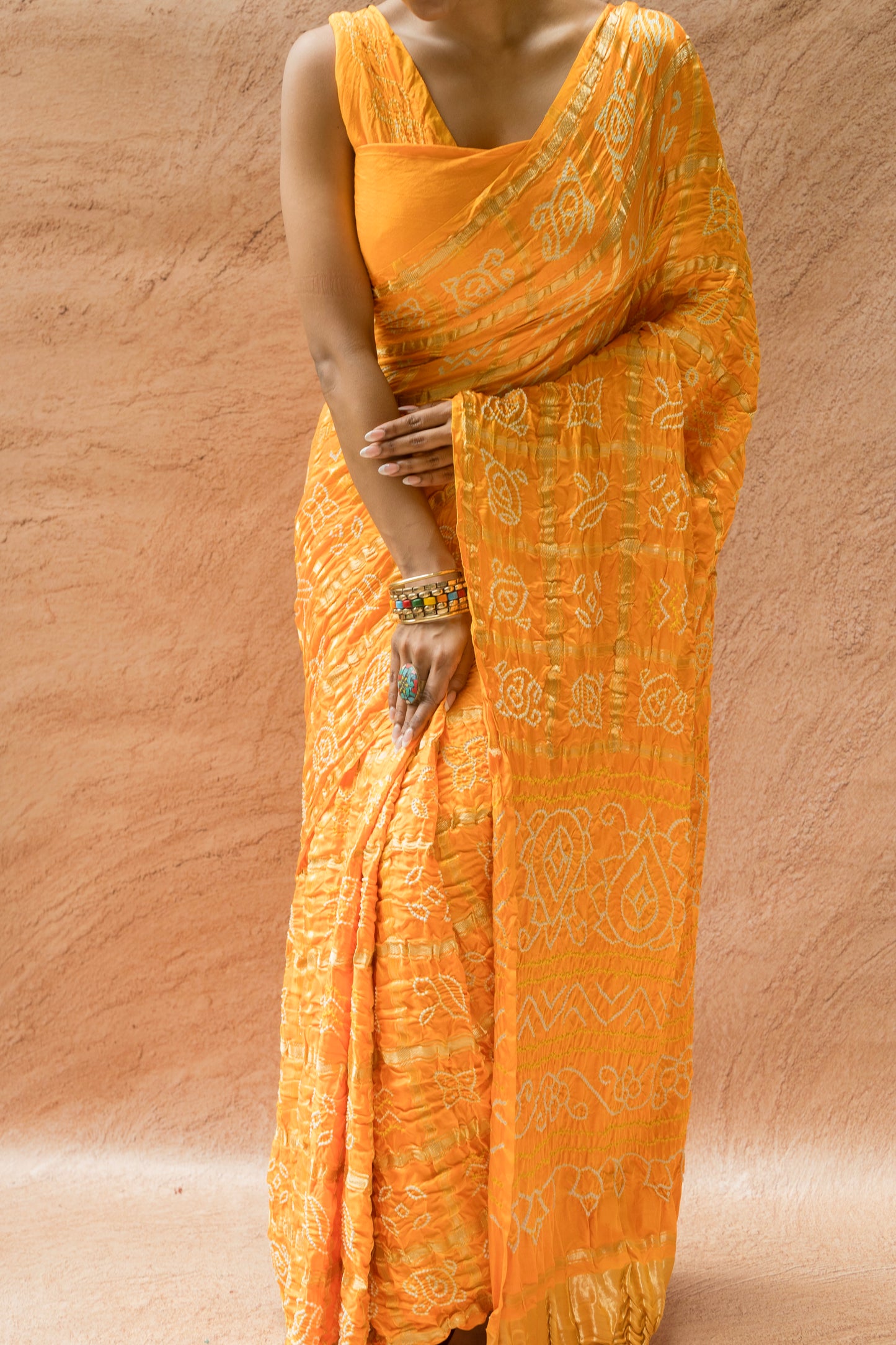 Gajji Gharchola Yellow Bandhani Saree