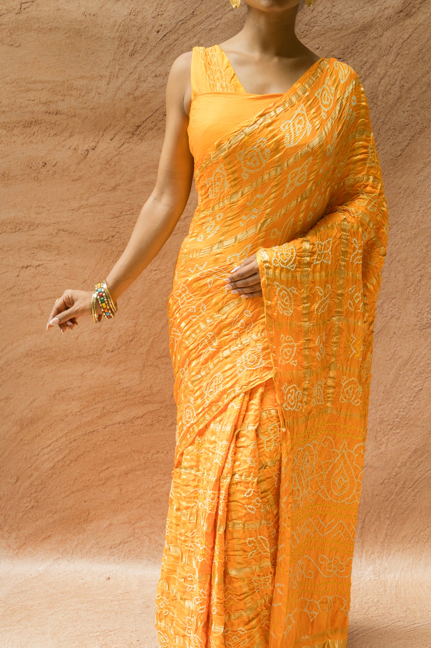 Gajji Gharchola Yellow Bandhani Saree