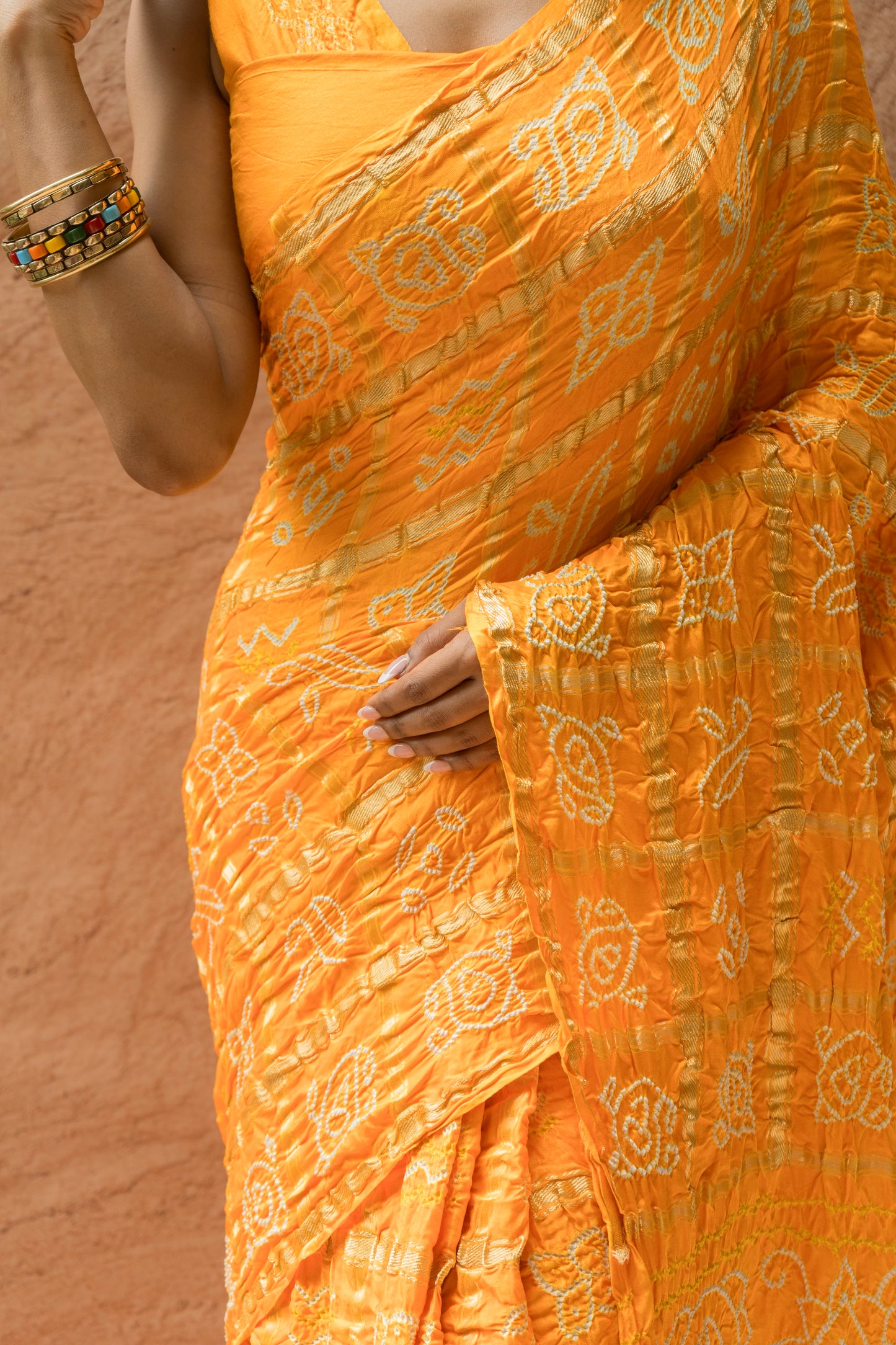 Gajji Gharchola Yellow Bandhani Saree