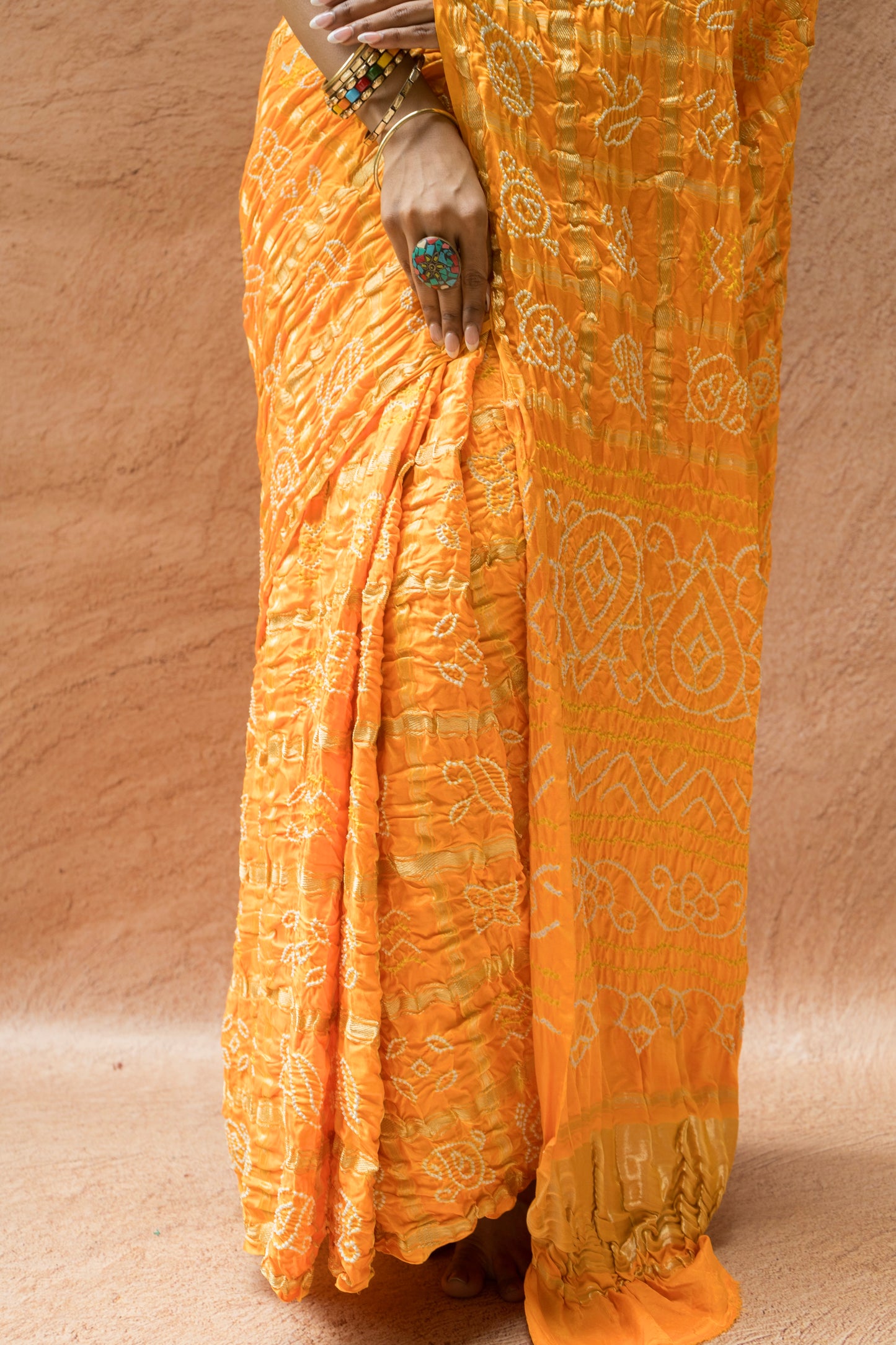 Gajji Gharchola Yellow Bandhani Saree