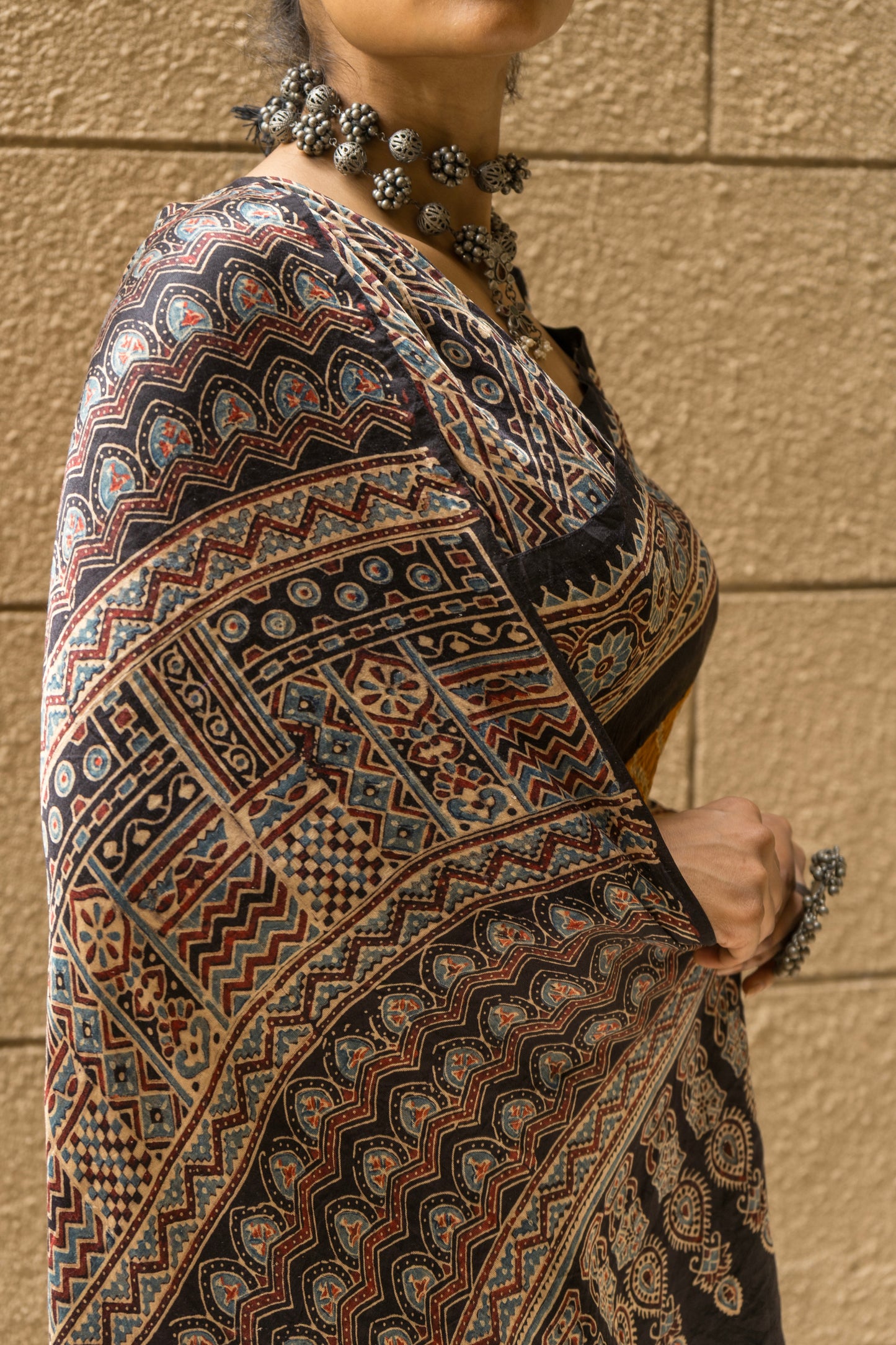 Gajji Ajrakh Rai Dana Mustard Yellow Bandhej Saree