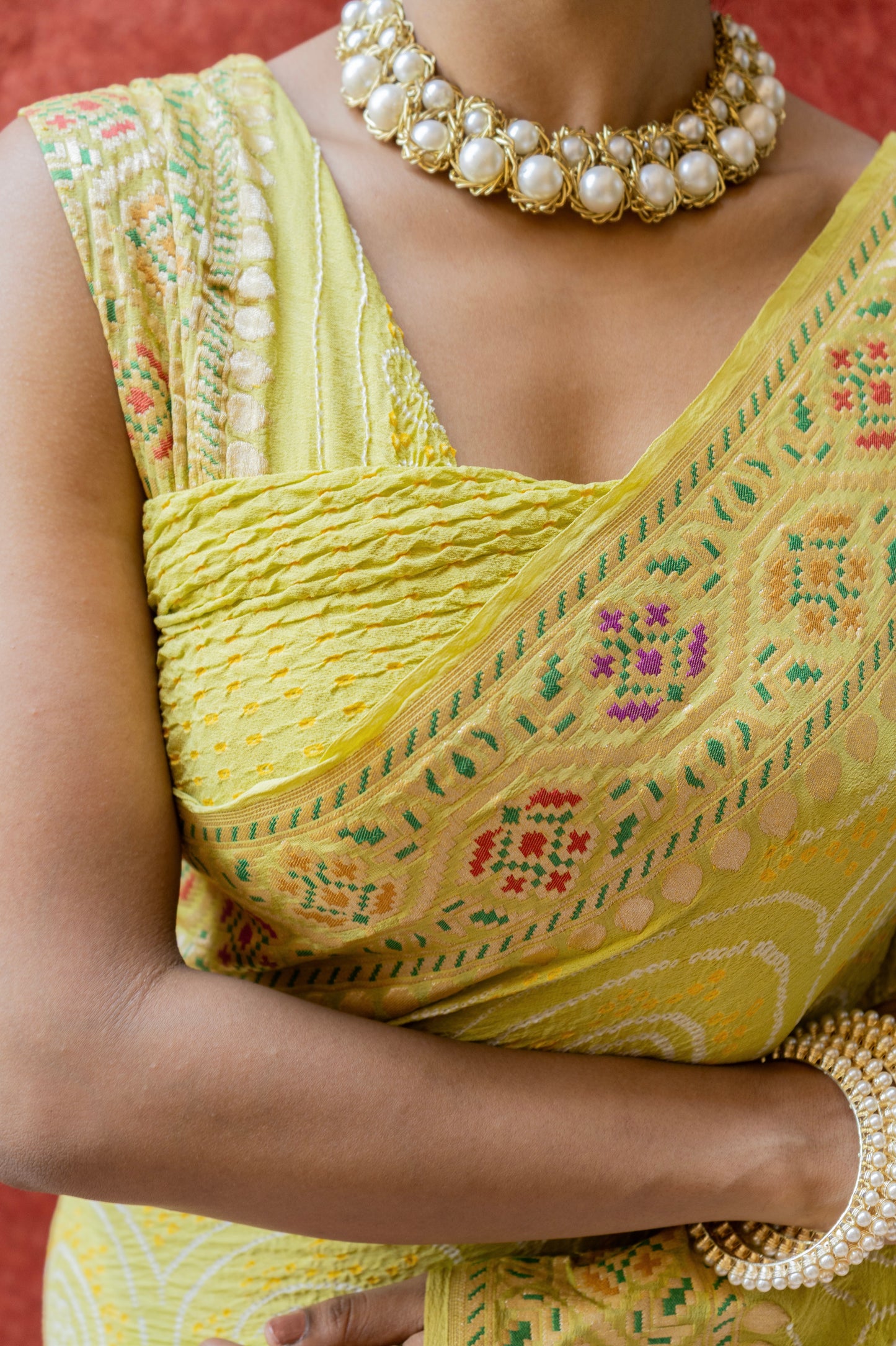 Meenakari Rai Dana Georgette Green Bandhej Saree