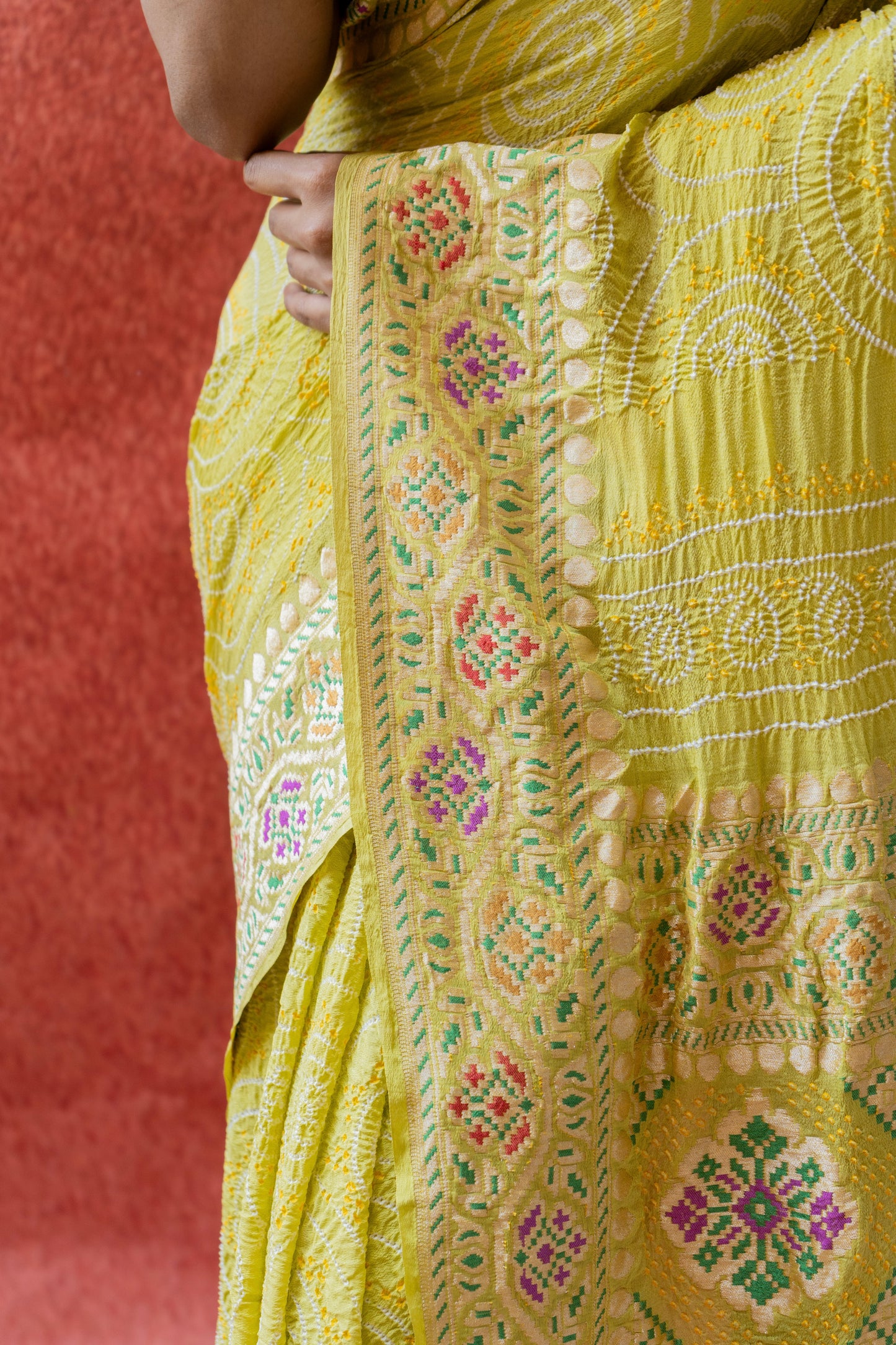 Meenakari Rai Dana Georgette Green Bandhej Saree