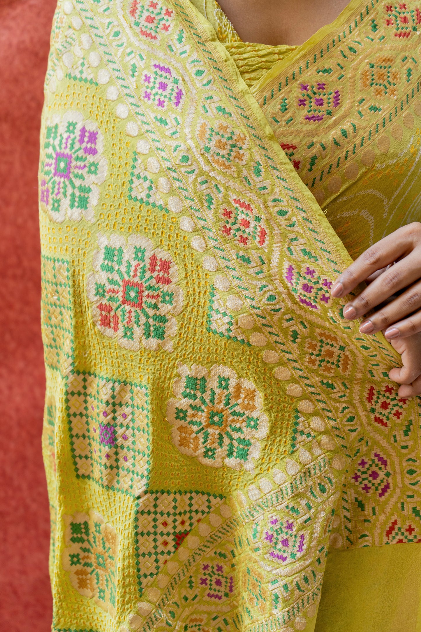 Meenakari Rai Dana Georgette Green Bandhej Saree
