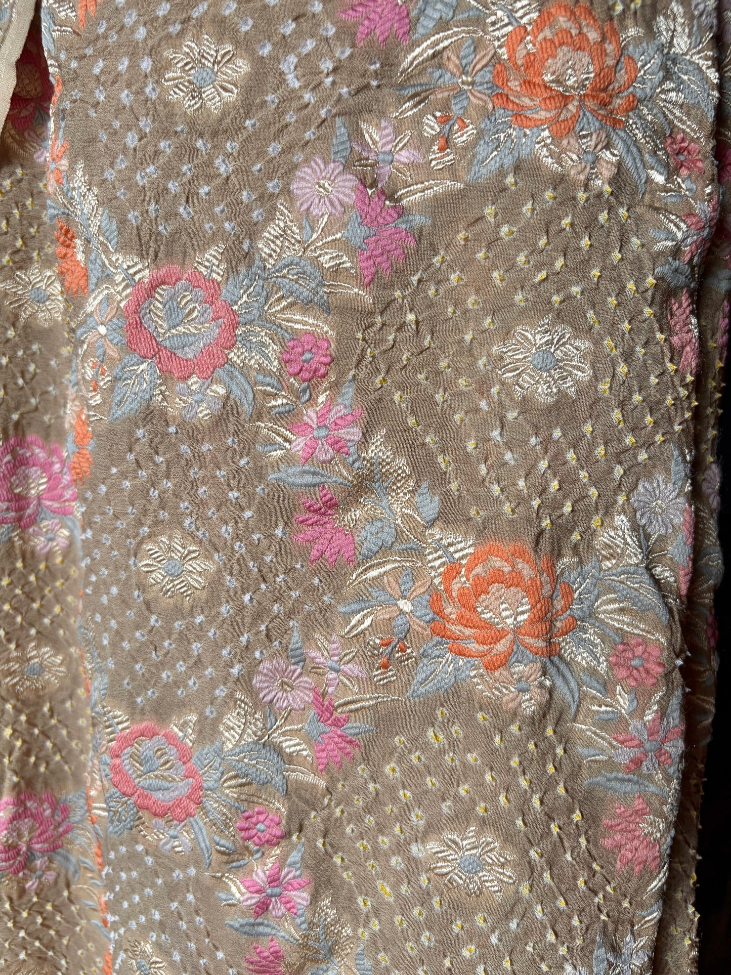 Parsi Jaal Georgette Bandhej Light Brown Saree