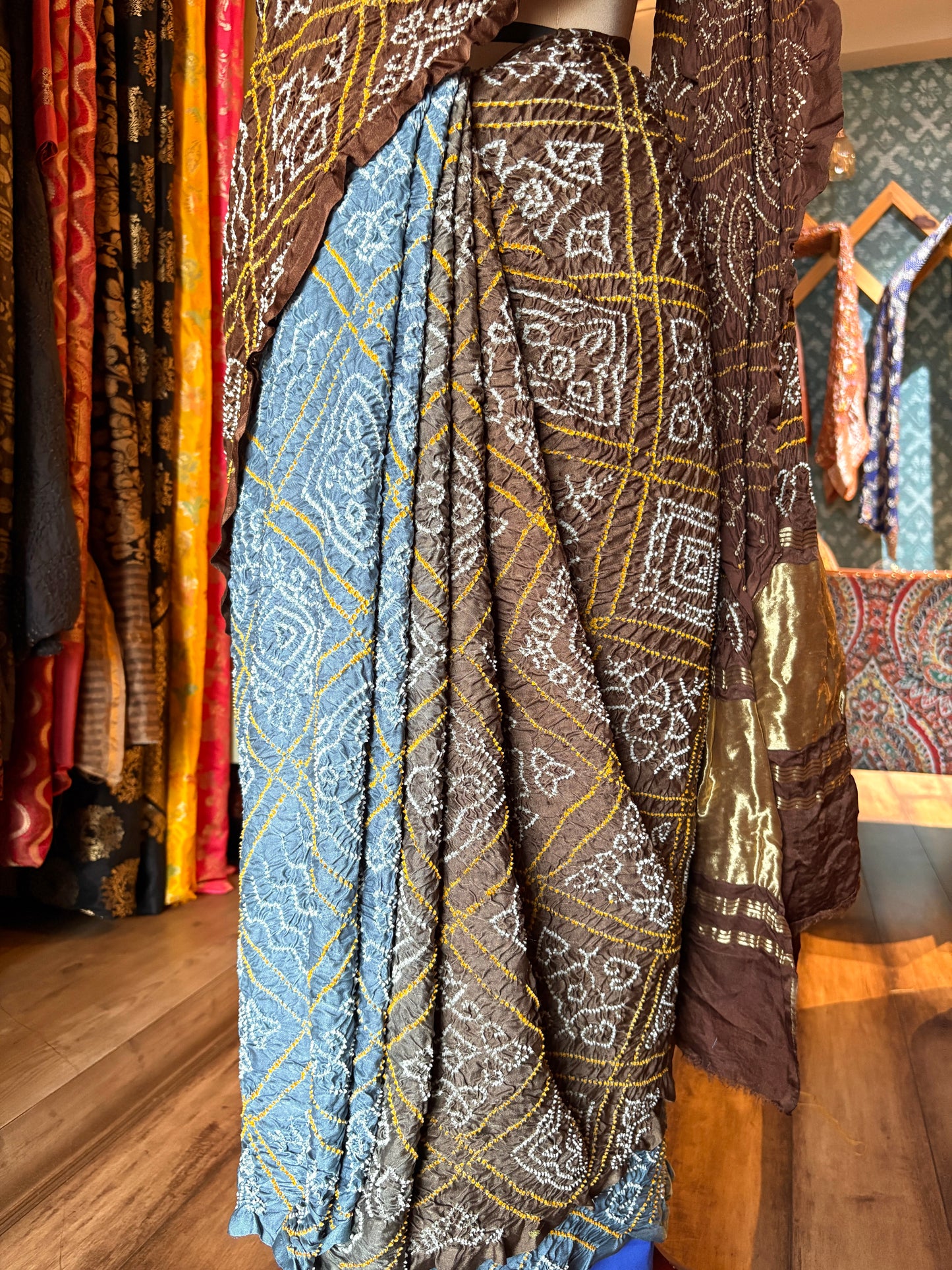 Blue-Grey-Brown Ombre Gajji Rai Dana Saree
