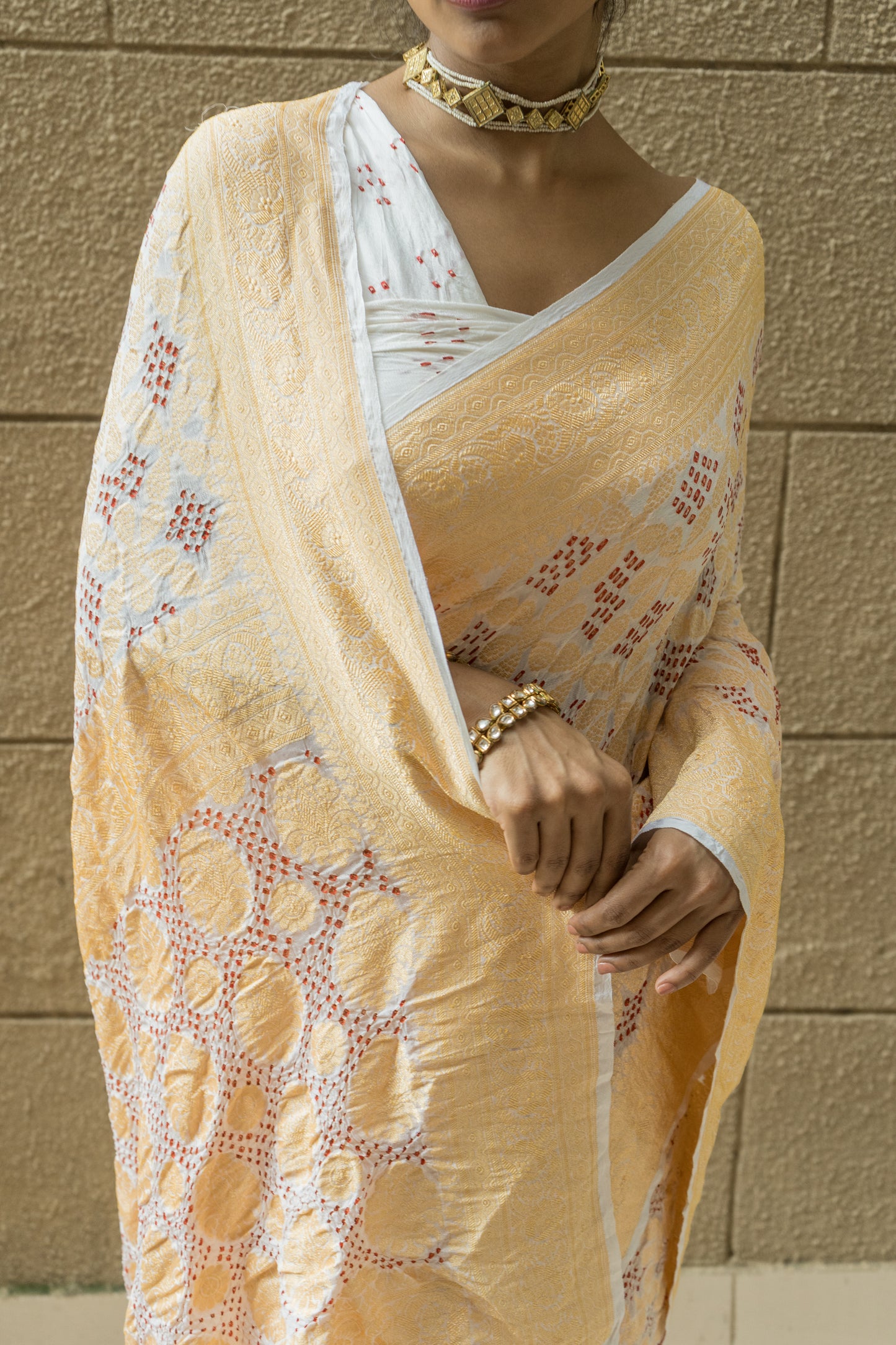 Georgette Neemzari Red Rai Dana Floral (White) Saree