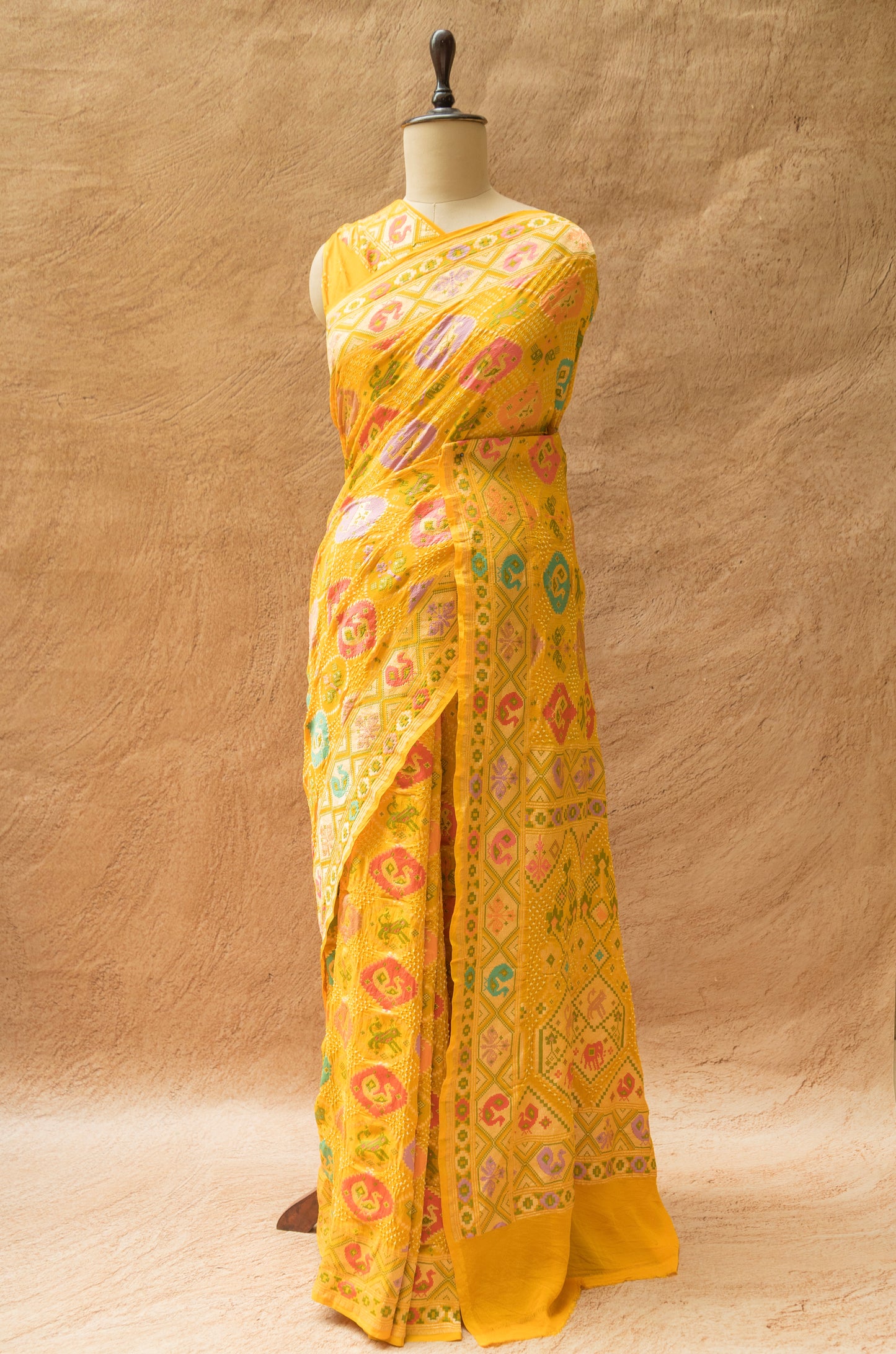 Neemzari Tilfi Meenakari Yellow Bandhej Saree