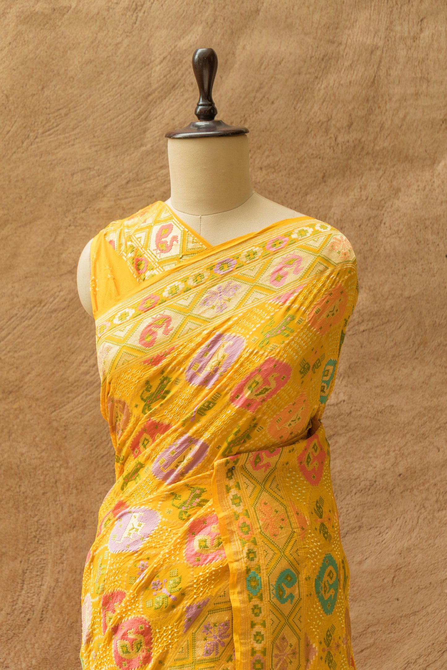 Neemzari Tilfi Meenakari Yellow Bandhej Saree