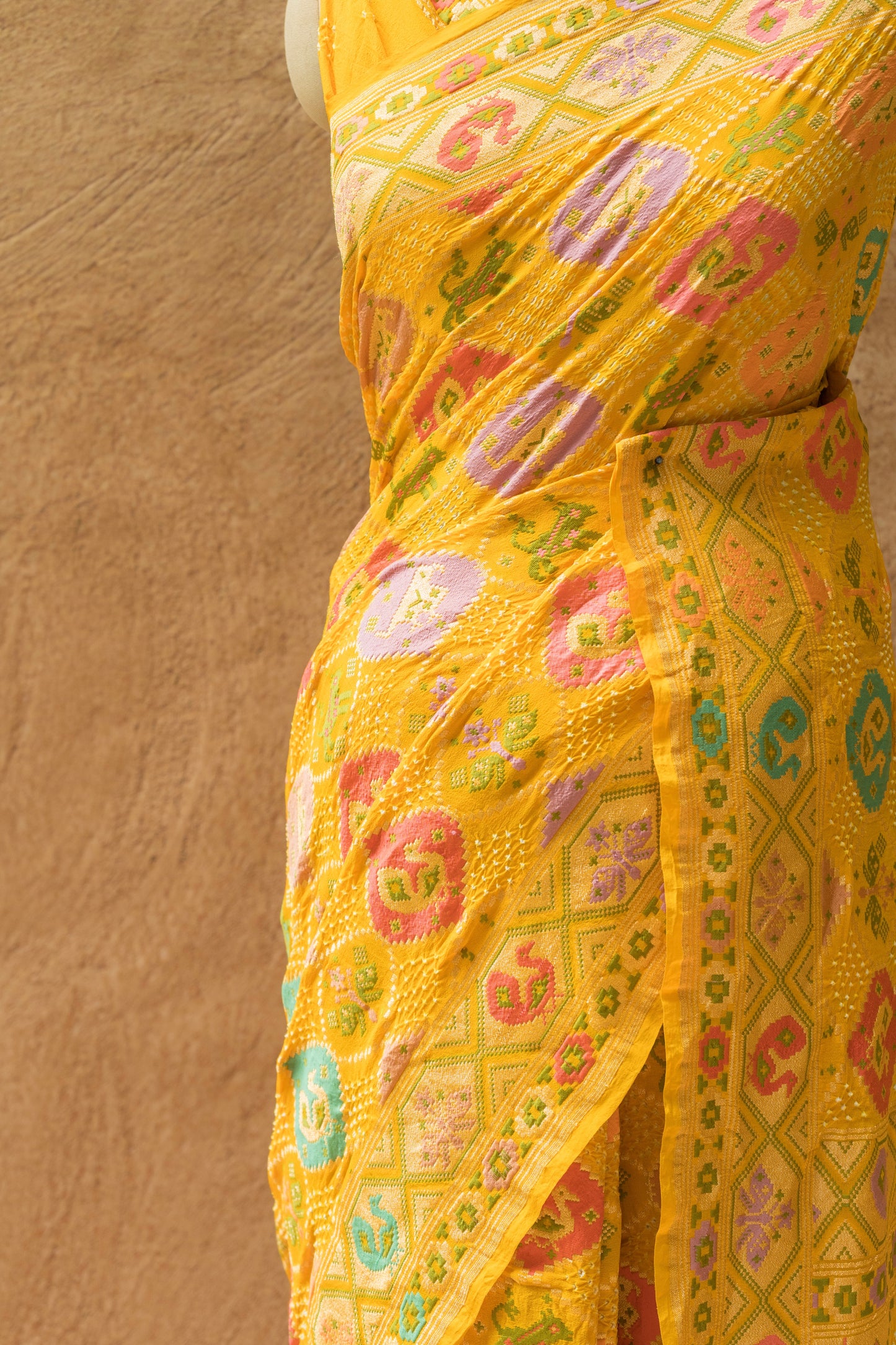 Neemzari Tilfi Meenakari Yellow Bandhej Saree