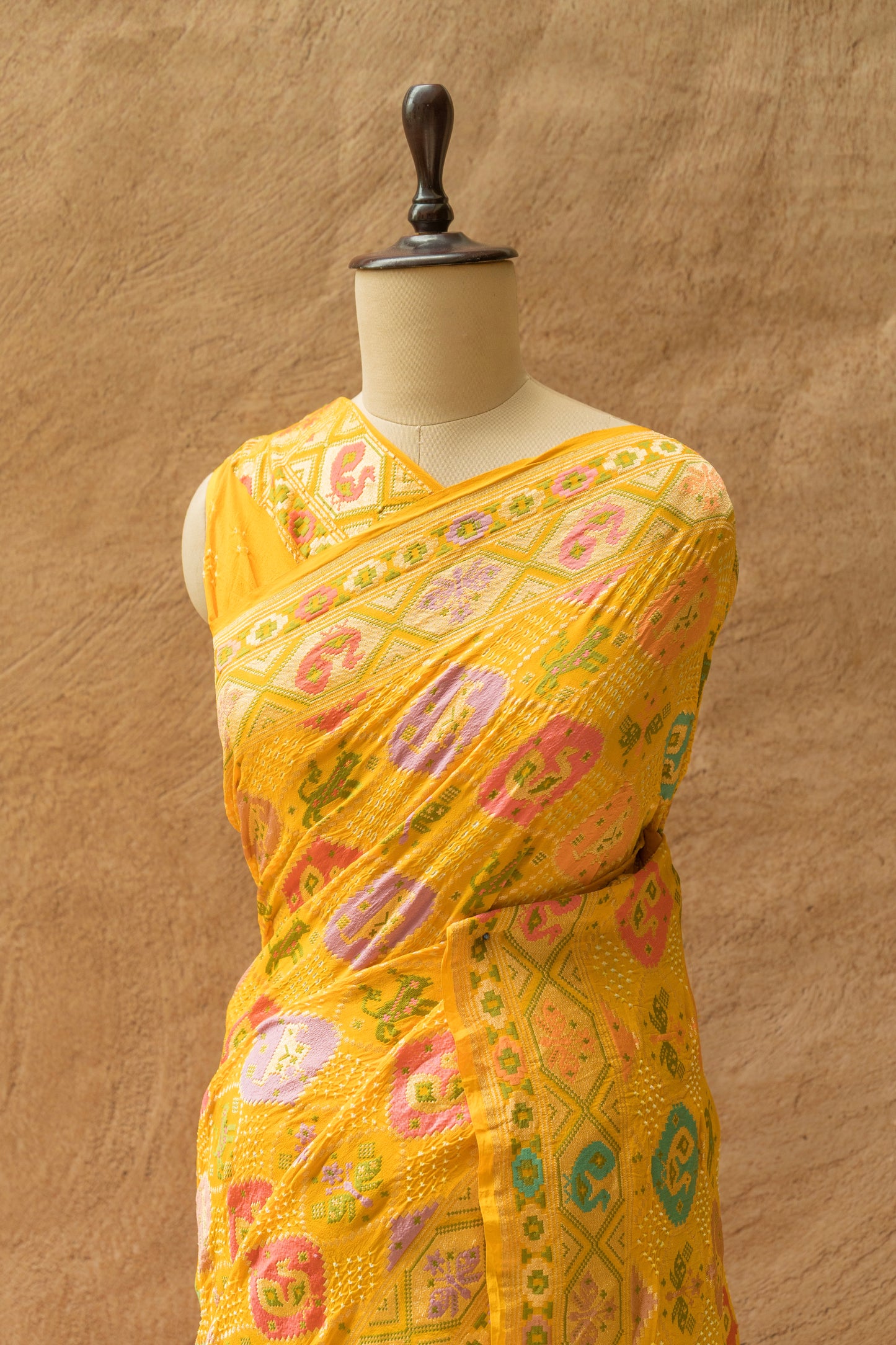 Neemzari Tilfi Meenakari Yellow Bandhej Saree