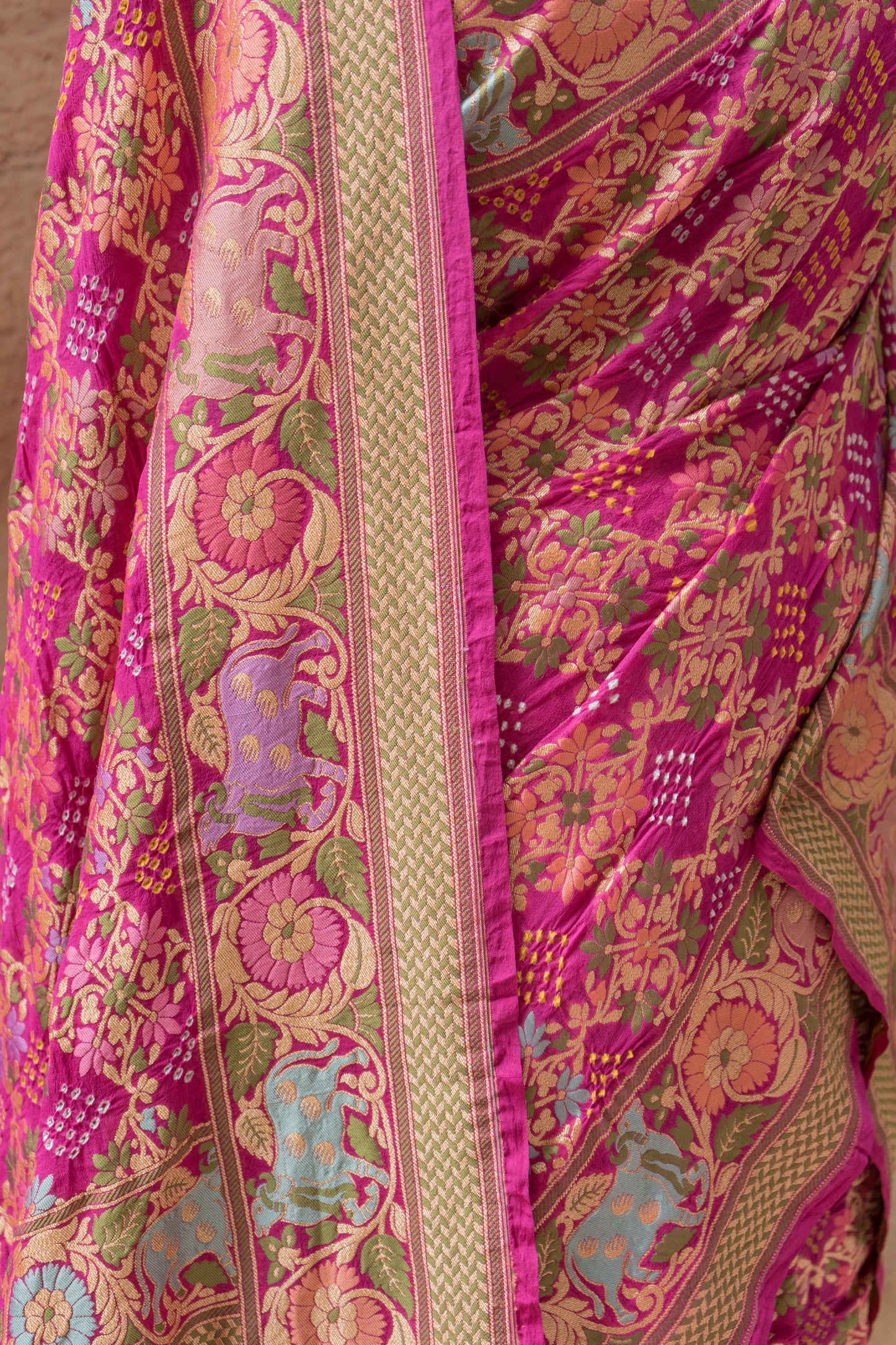 Pichwai Meenakari Floral Bandhej - Rani