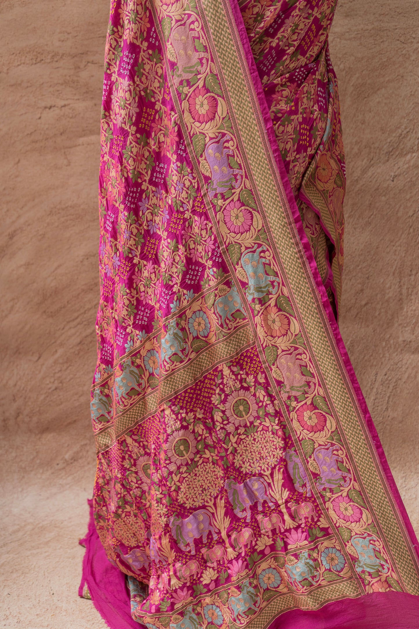 Pichwai Meenakari Floral Bandhej - Rani