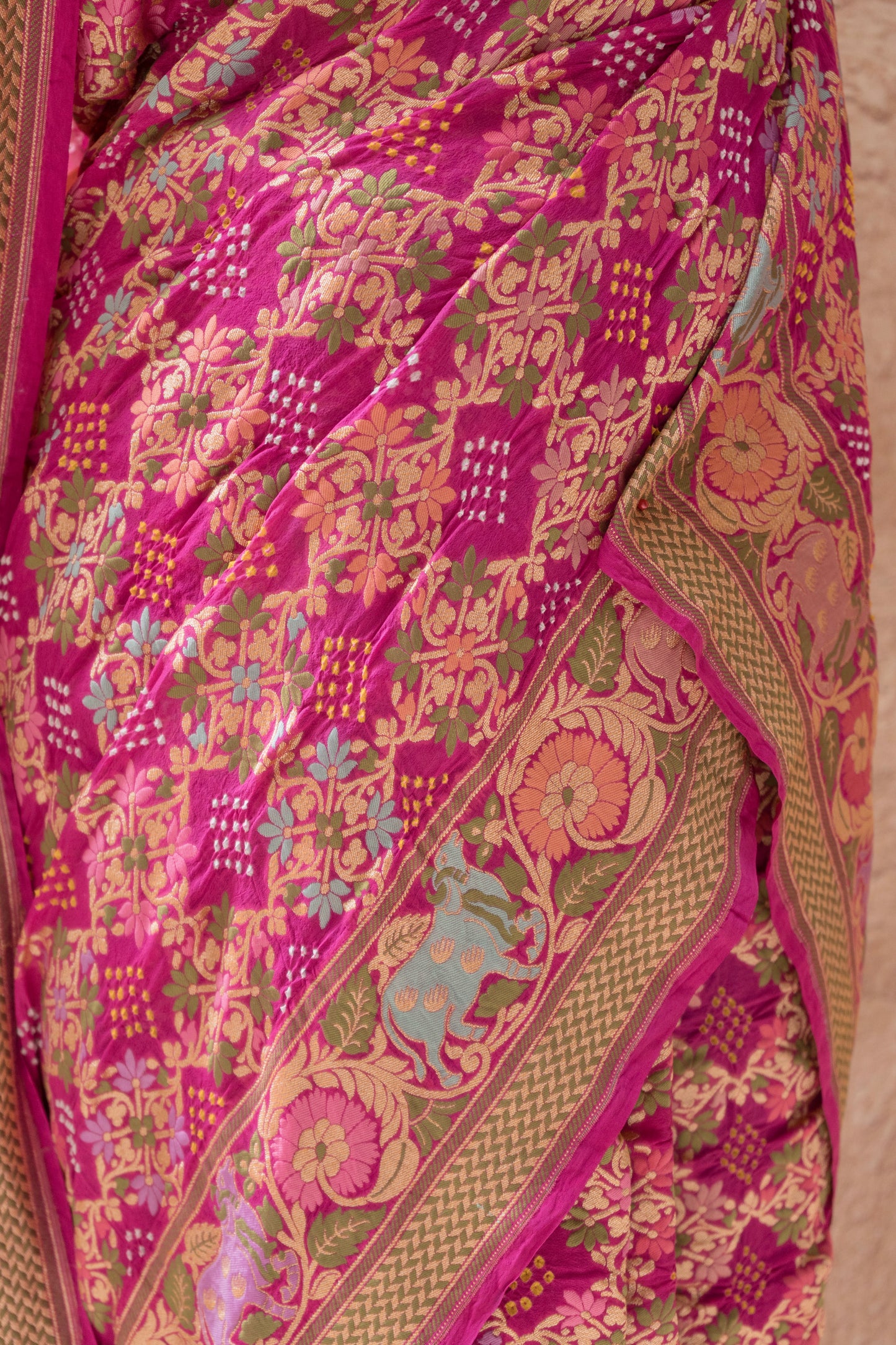 Pichwai Meenakari Floral Bandhej - Rani