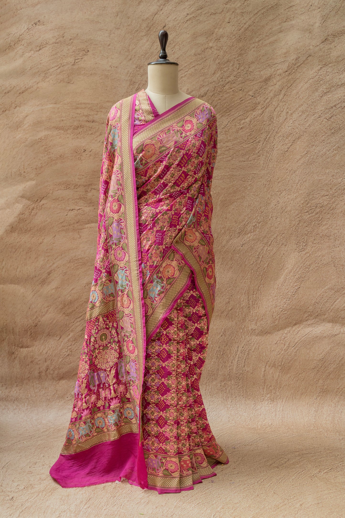 Pichwai Meenakari Floral Bandhej - Rani
