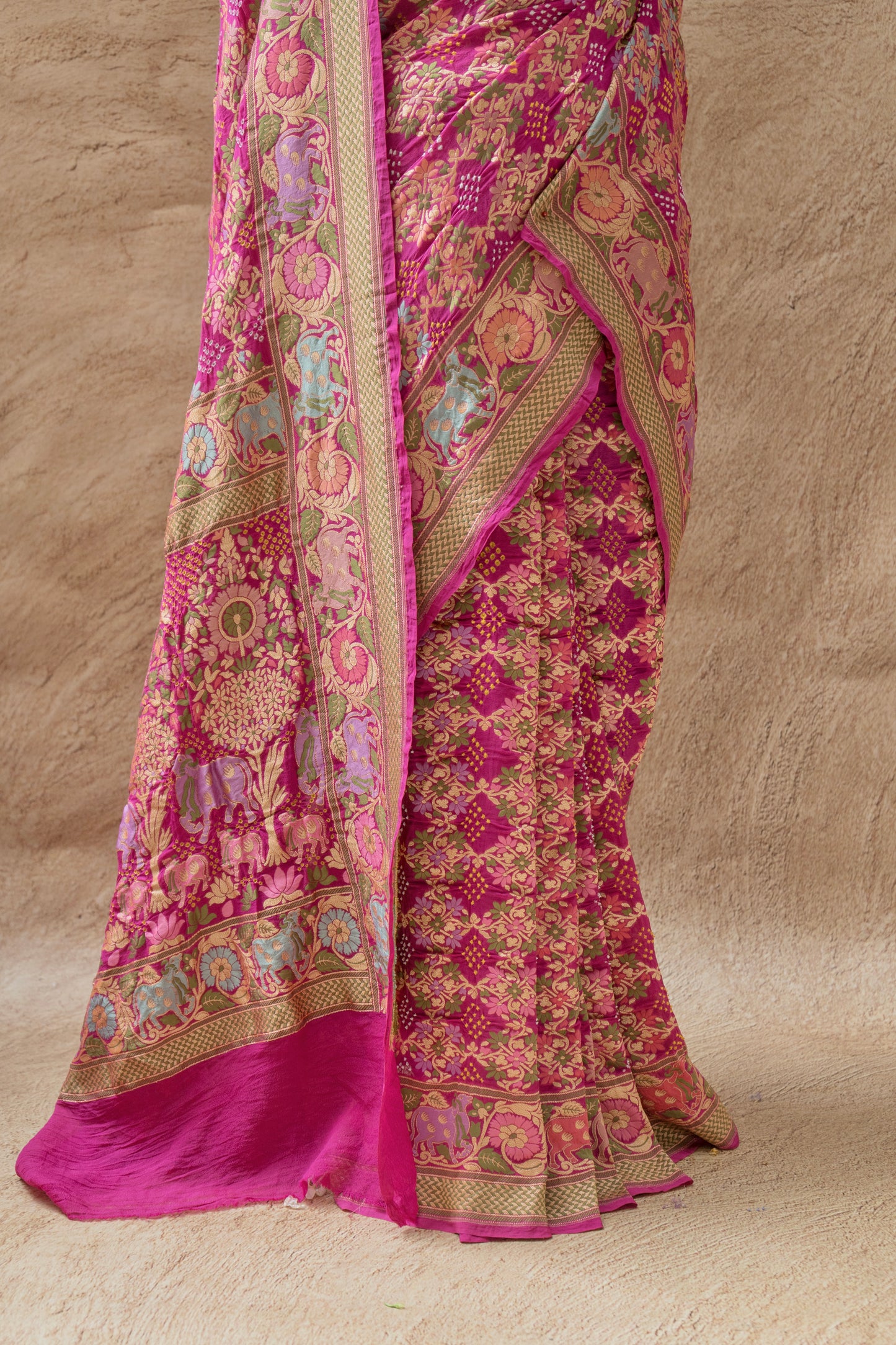 Pichwai Meenakari Floral Bandhej - Rani