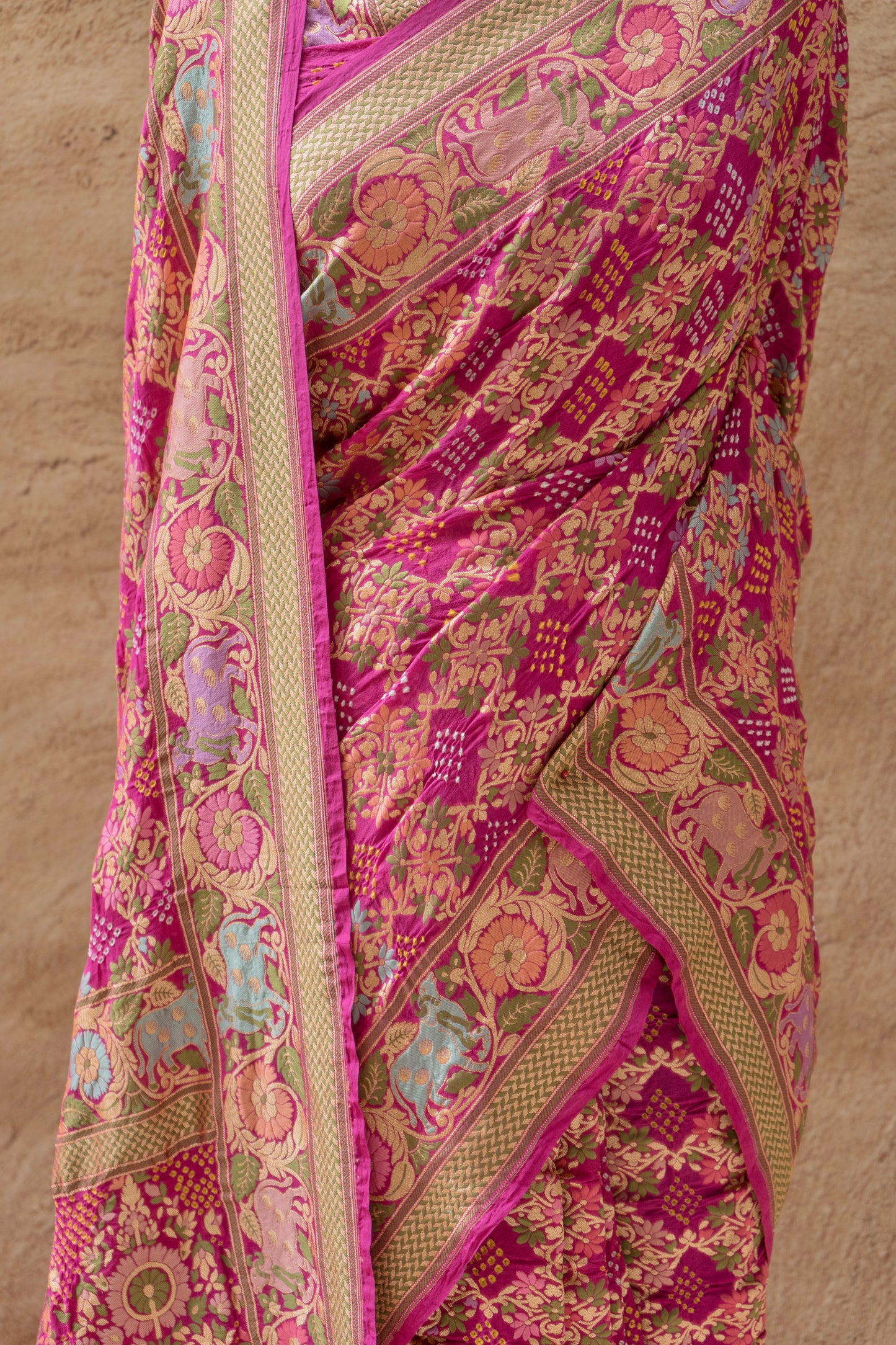 Pichwai Meenakari Floral Bandhej - Rani