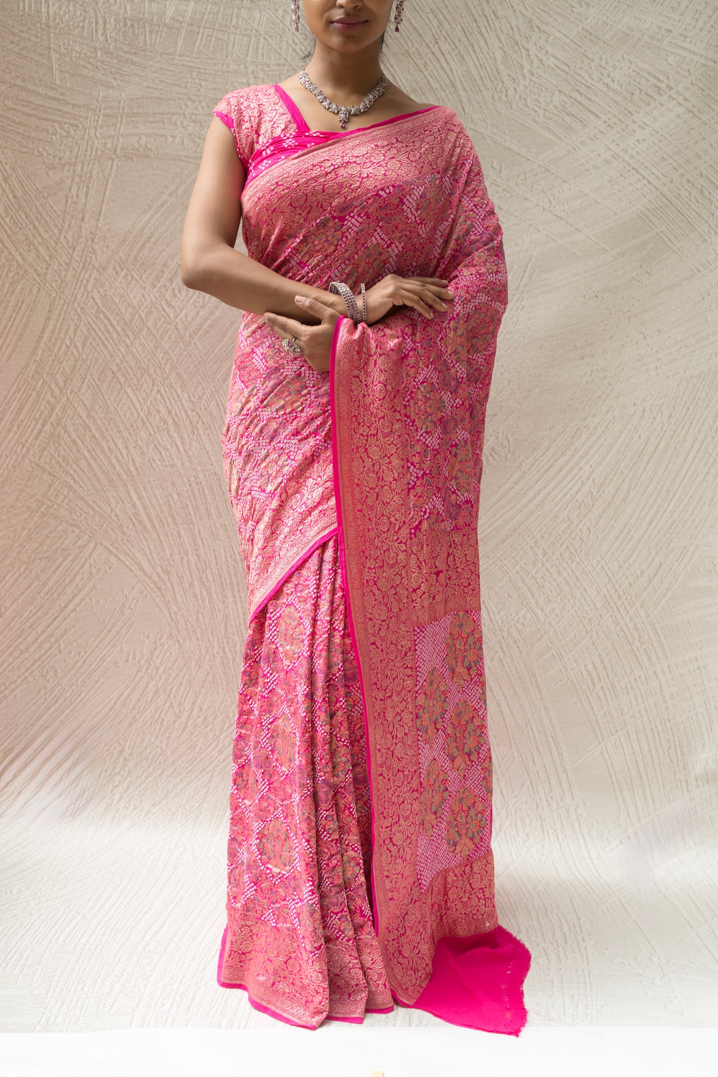 Floral Meenakari Rai Dana Georgette (Pink) Saree