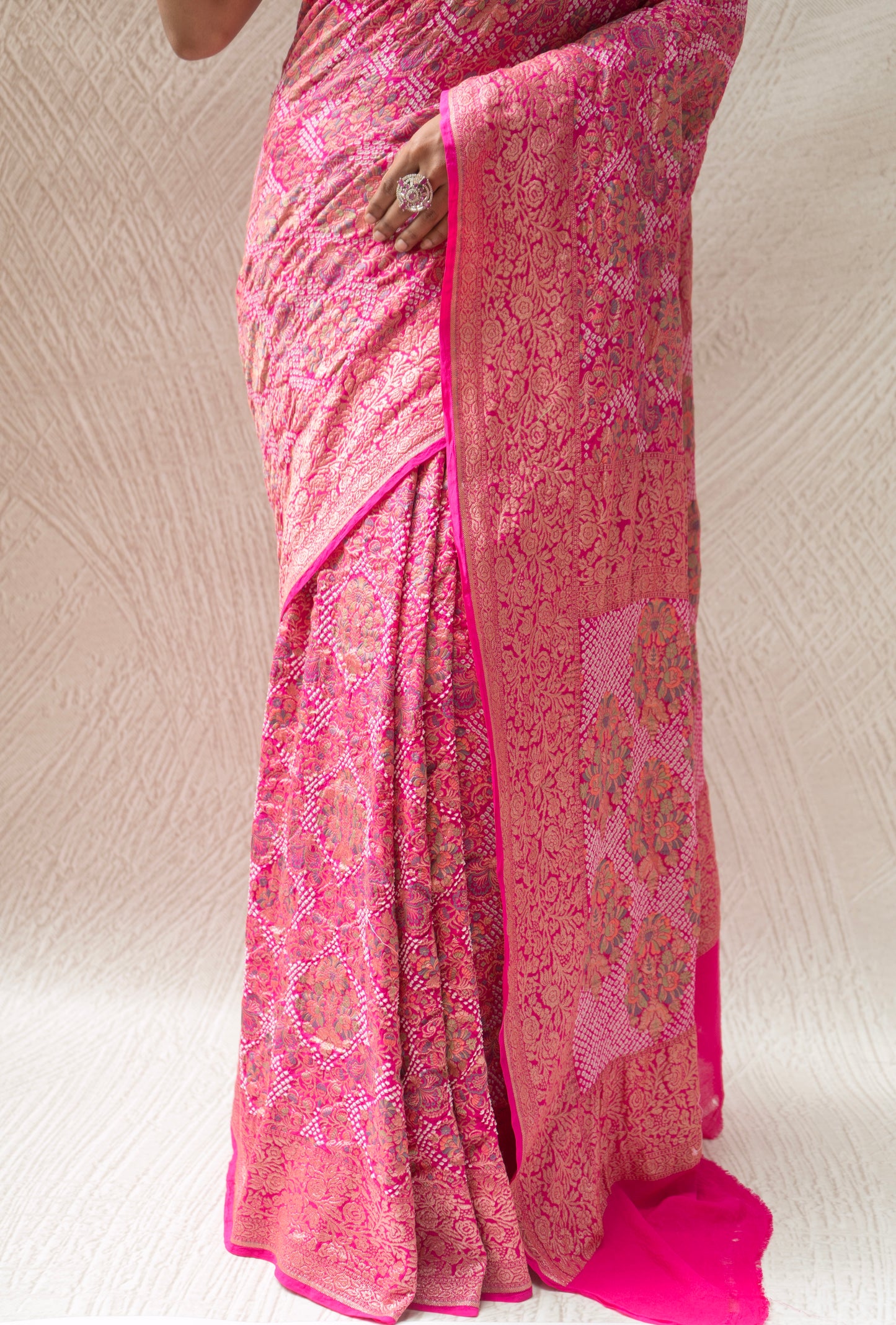 Floral Meenakari Rai Dana Georgette (Pink) Saree
