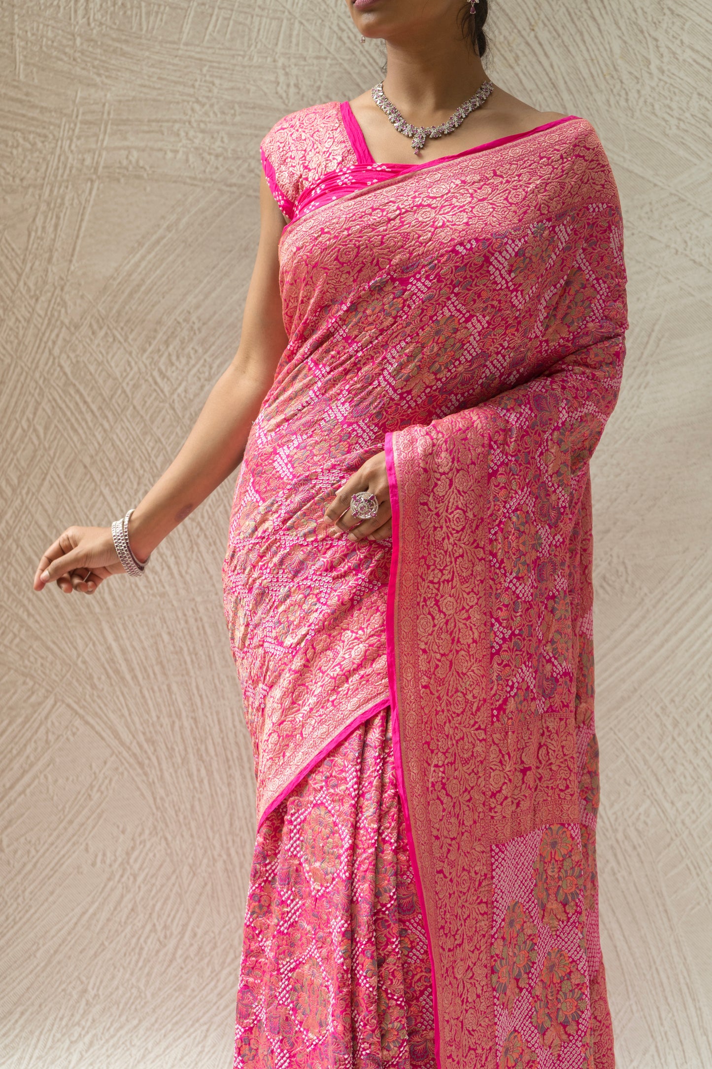 Floral Meenakari Rai Dana Georgette (Pink) Saree