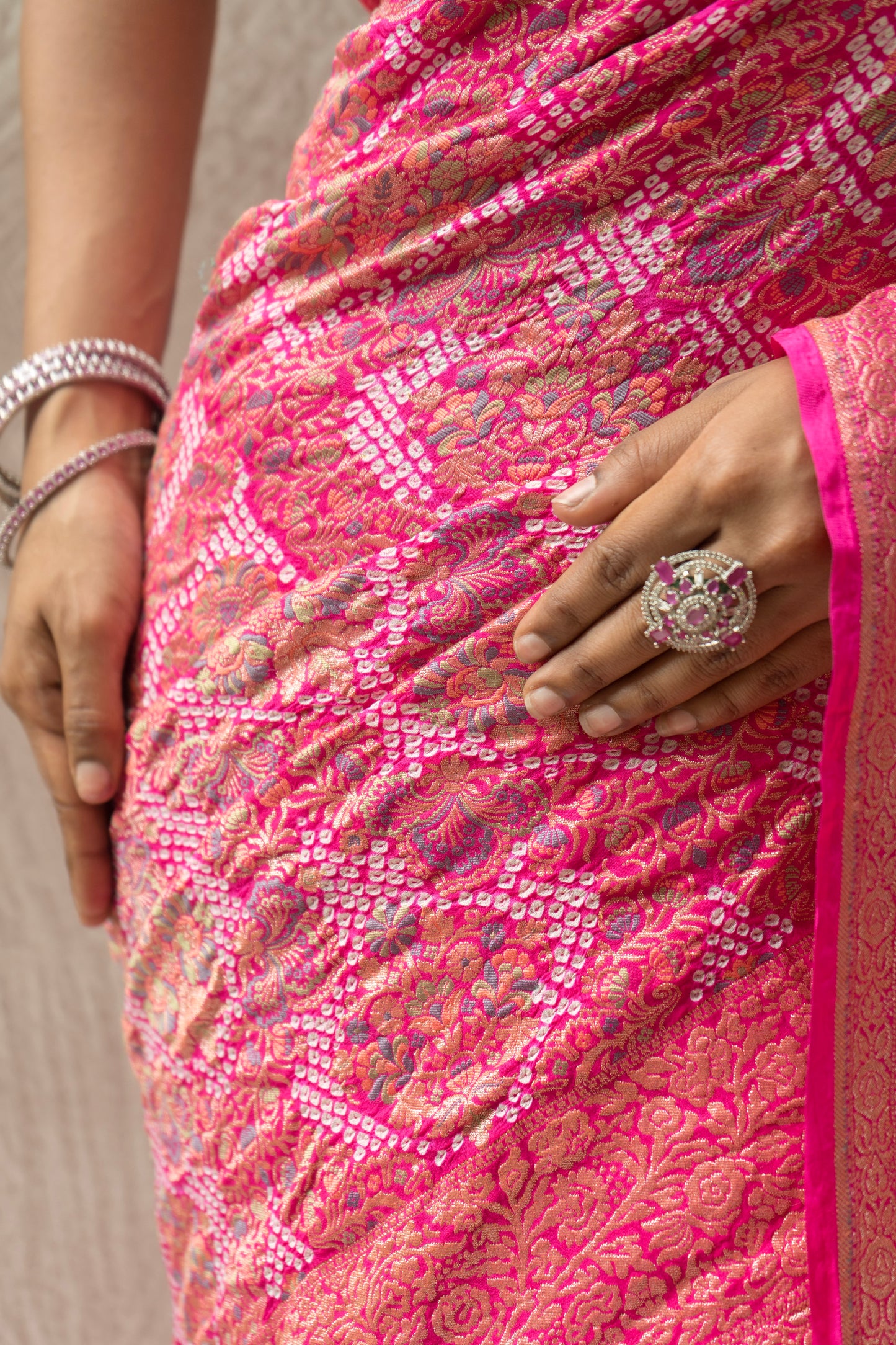 Floral Meenakari Rai Dana Georgette (Pink) Saree