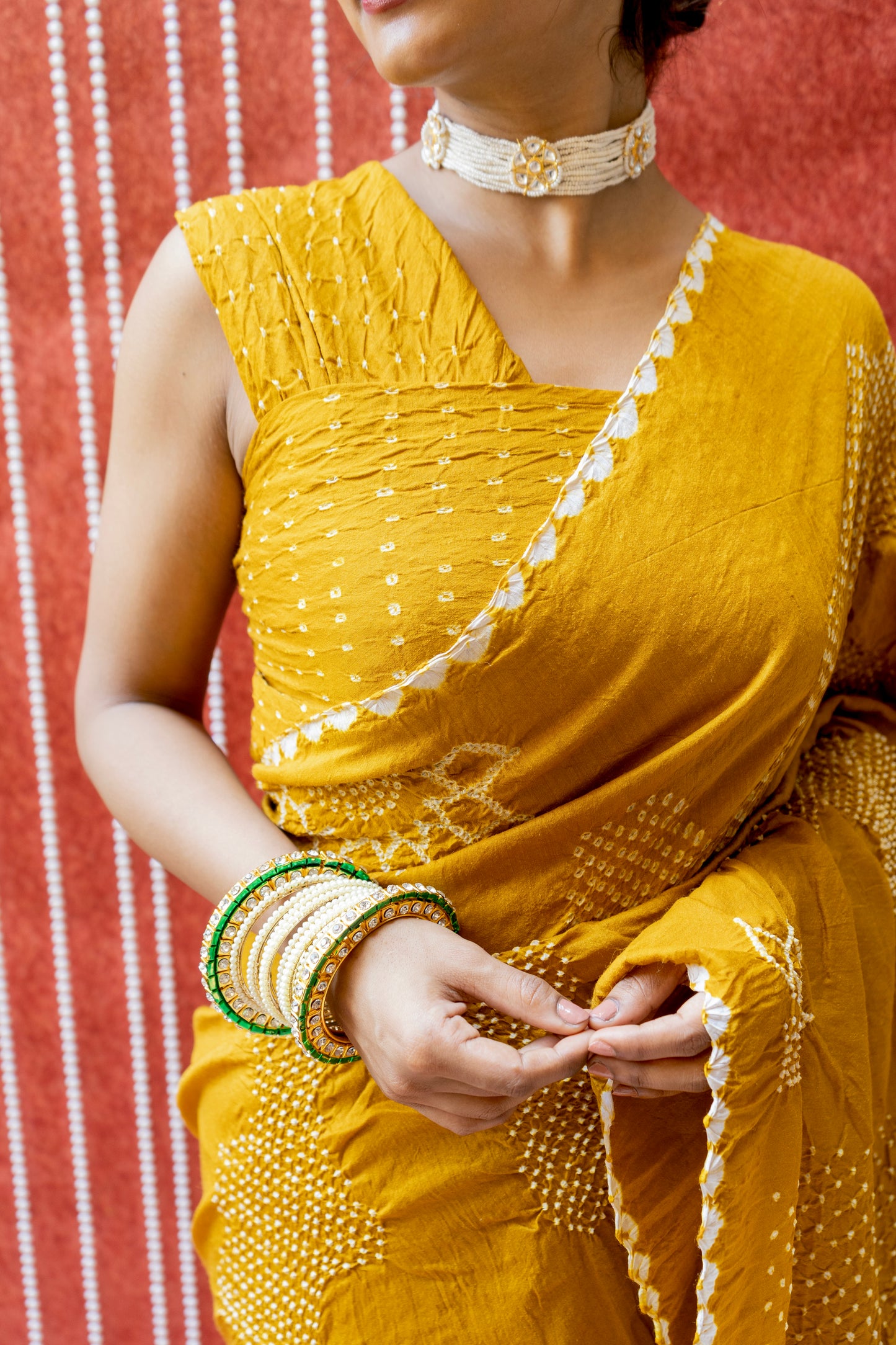 Moonga Rai Dana Mustard Bandhej Saree
