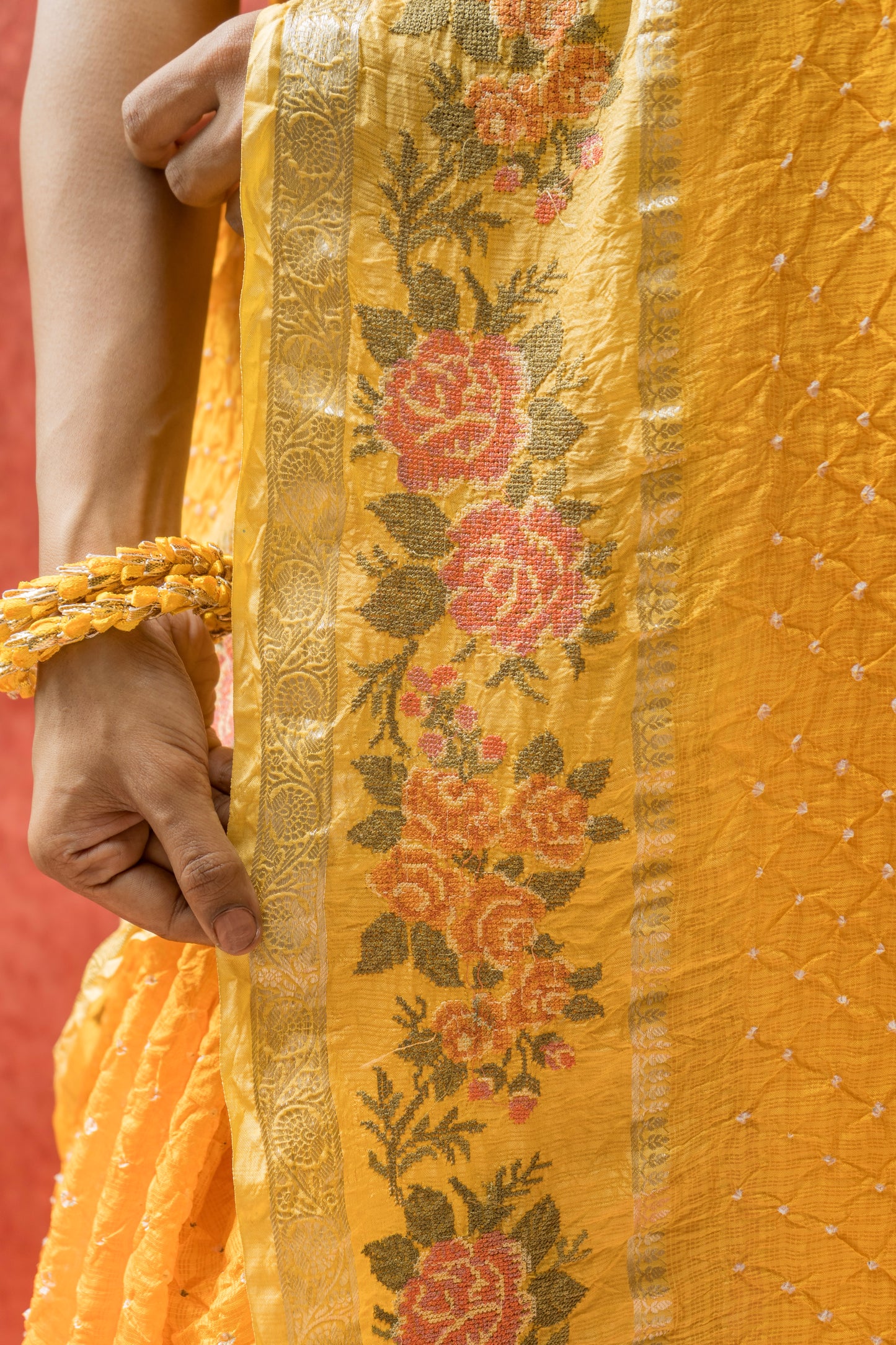 Kota Shaded Yellow Rai Dana Embroidered Saree