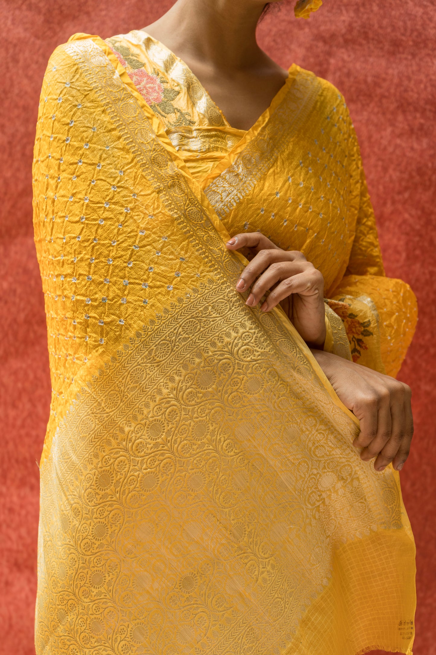 Kota Shaded Yellow Rai Dana Embroidered Saree