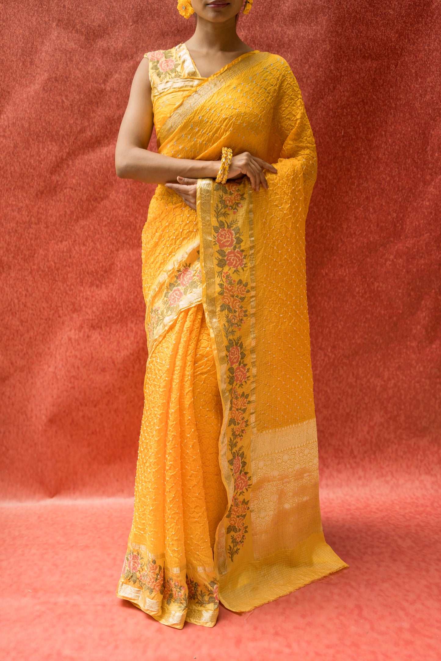 Kota Shaded Yellow Rai Dana Embroidered Saree