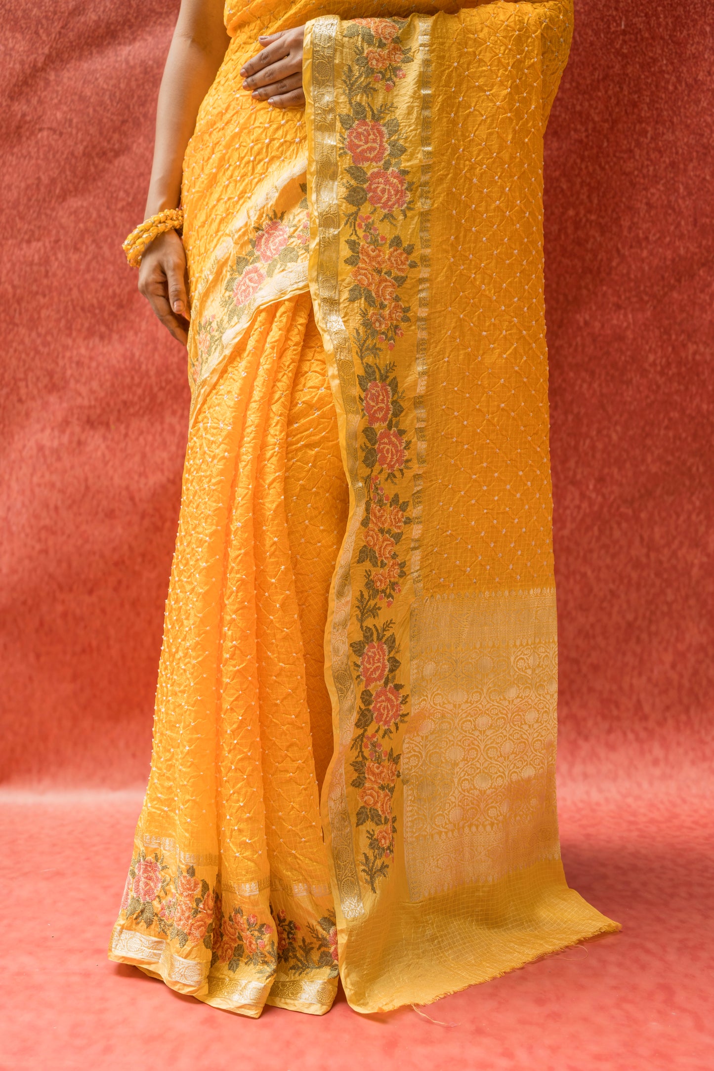 Kota Shaded Yellow Rai Dana Embroidered Saree