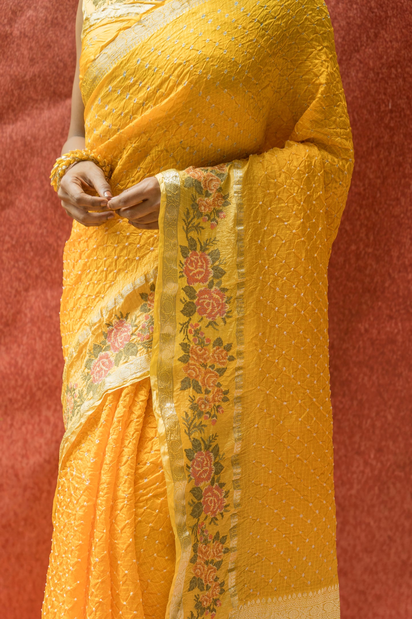 Kota Shaded Yellow Rai Dana Embroidered Saree