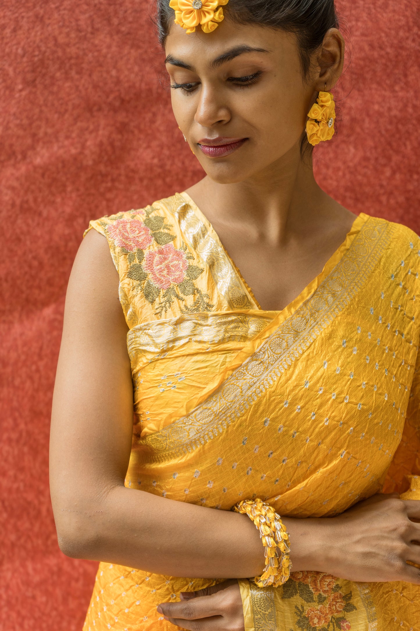 Kota Shaded Yellow Rai Dana Embroidered Saree