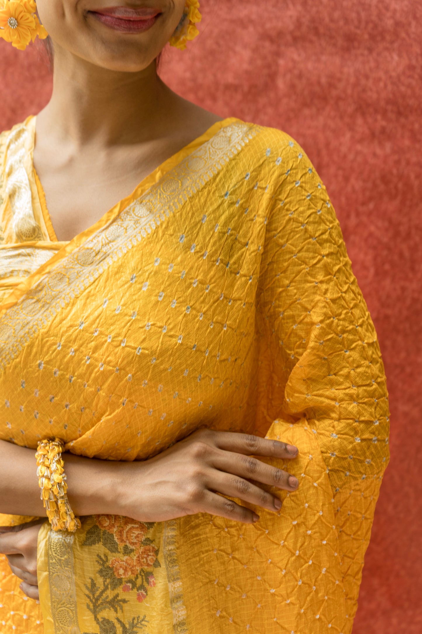 Kota Shaded Yellow Rai Dana Embroidered Saree