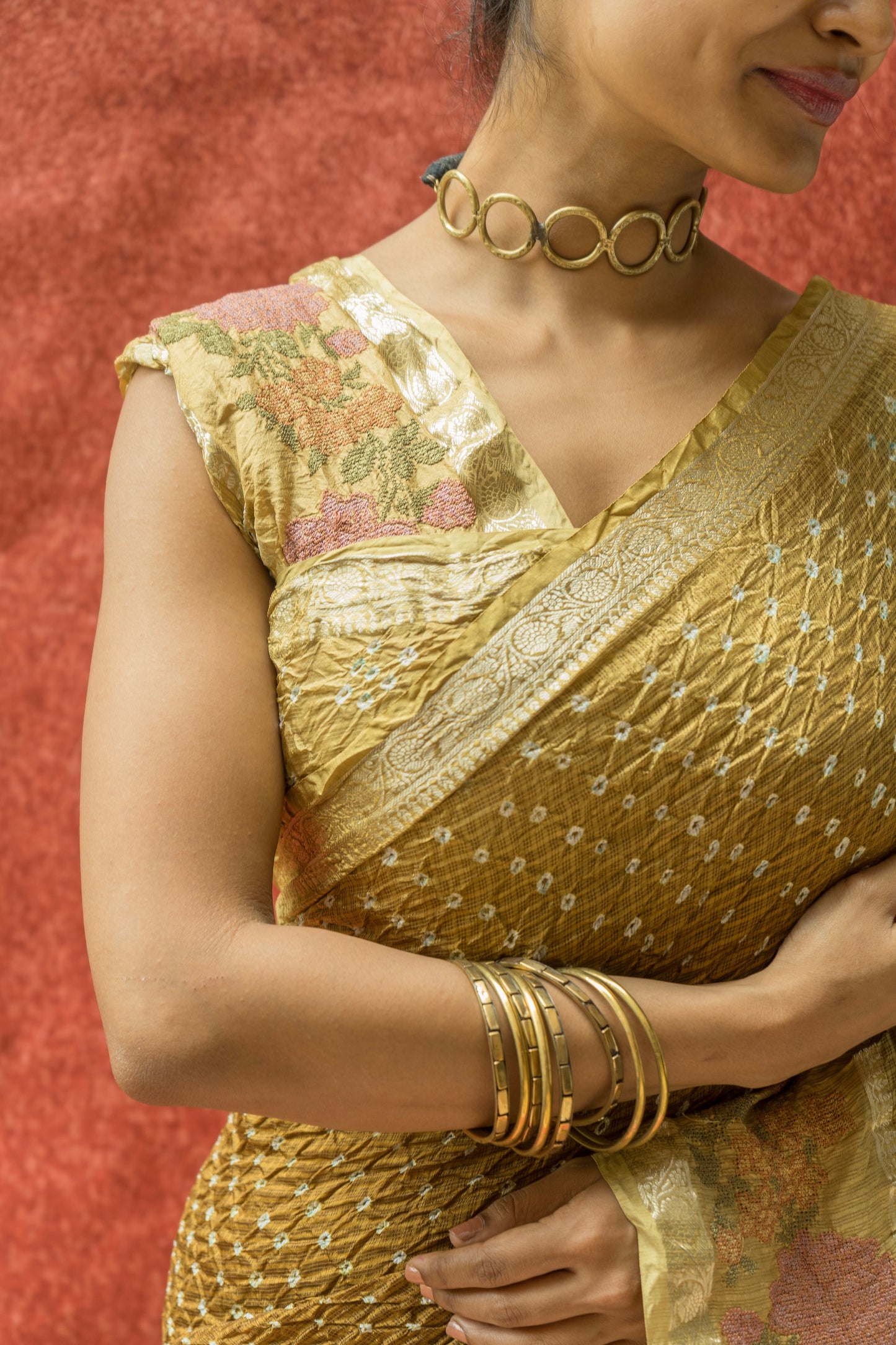 Kota Shaded Mehendi Green Bandhej Embroidered Saree