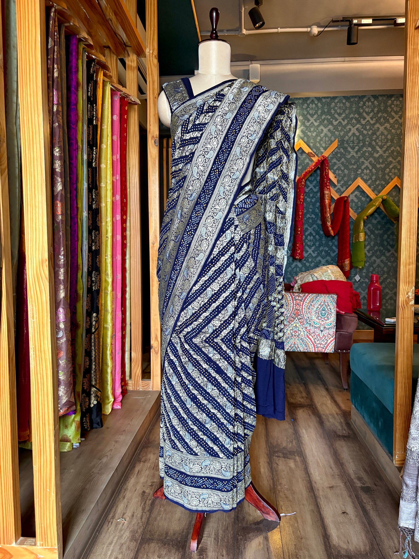 Georgette Double Border Leheriya Bandhej- Royal Blue Saree