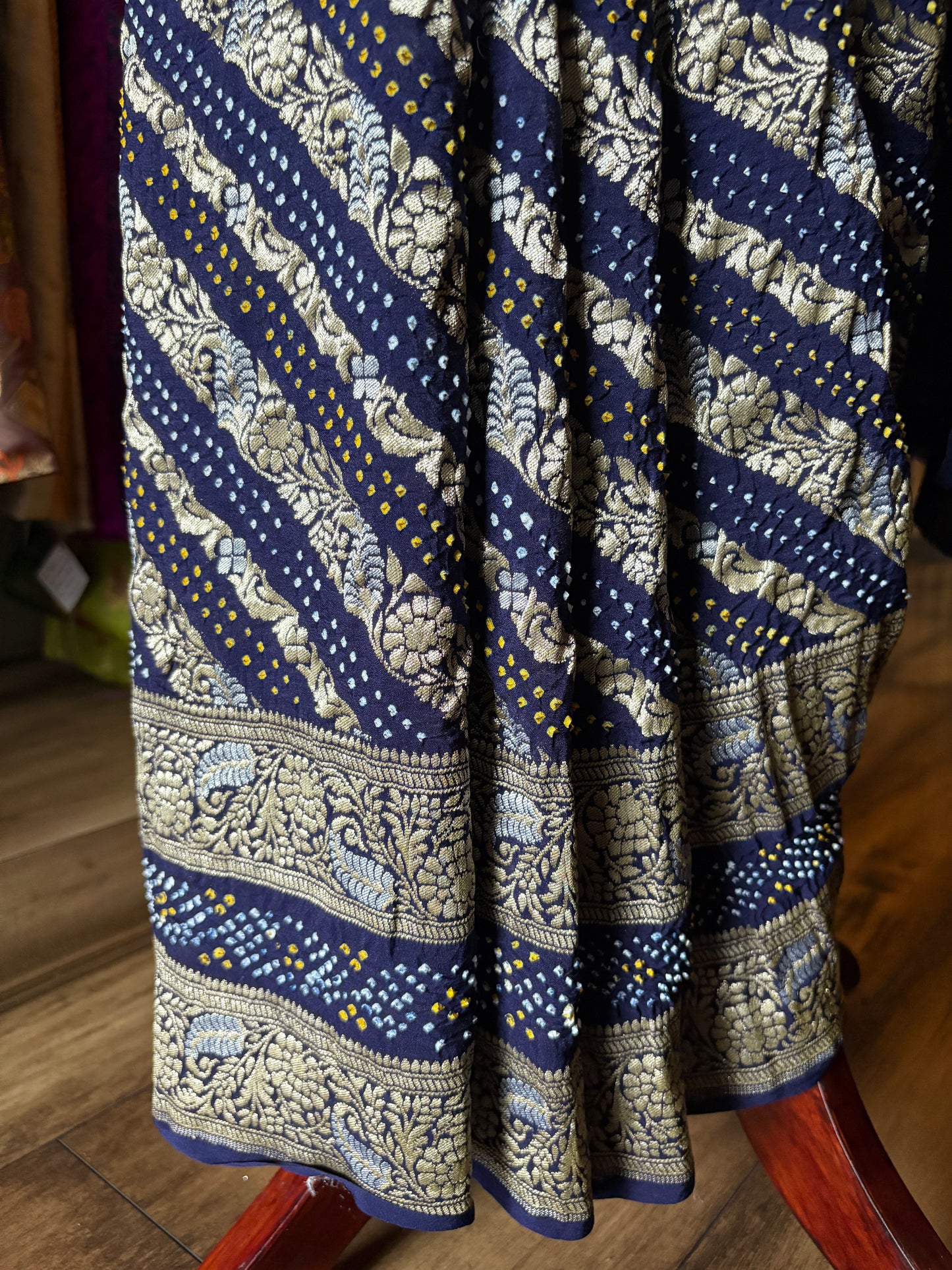 Georgette Double Border Leheriya Bandhej- Royal Blue Saree