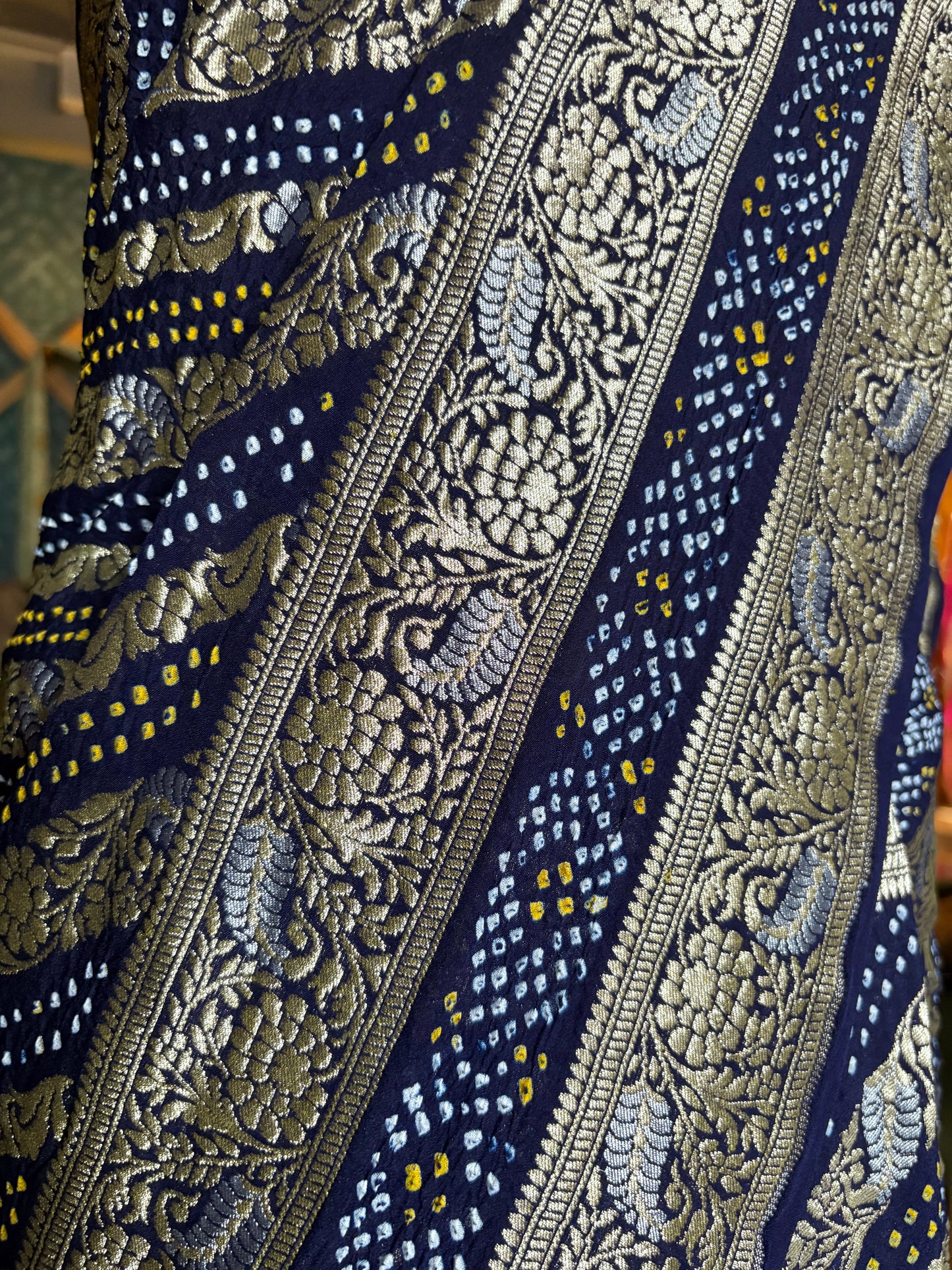 Georgette Double Border Leheriya Bandhej- Royal Blue Saree