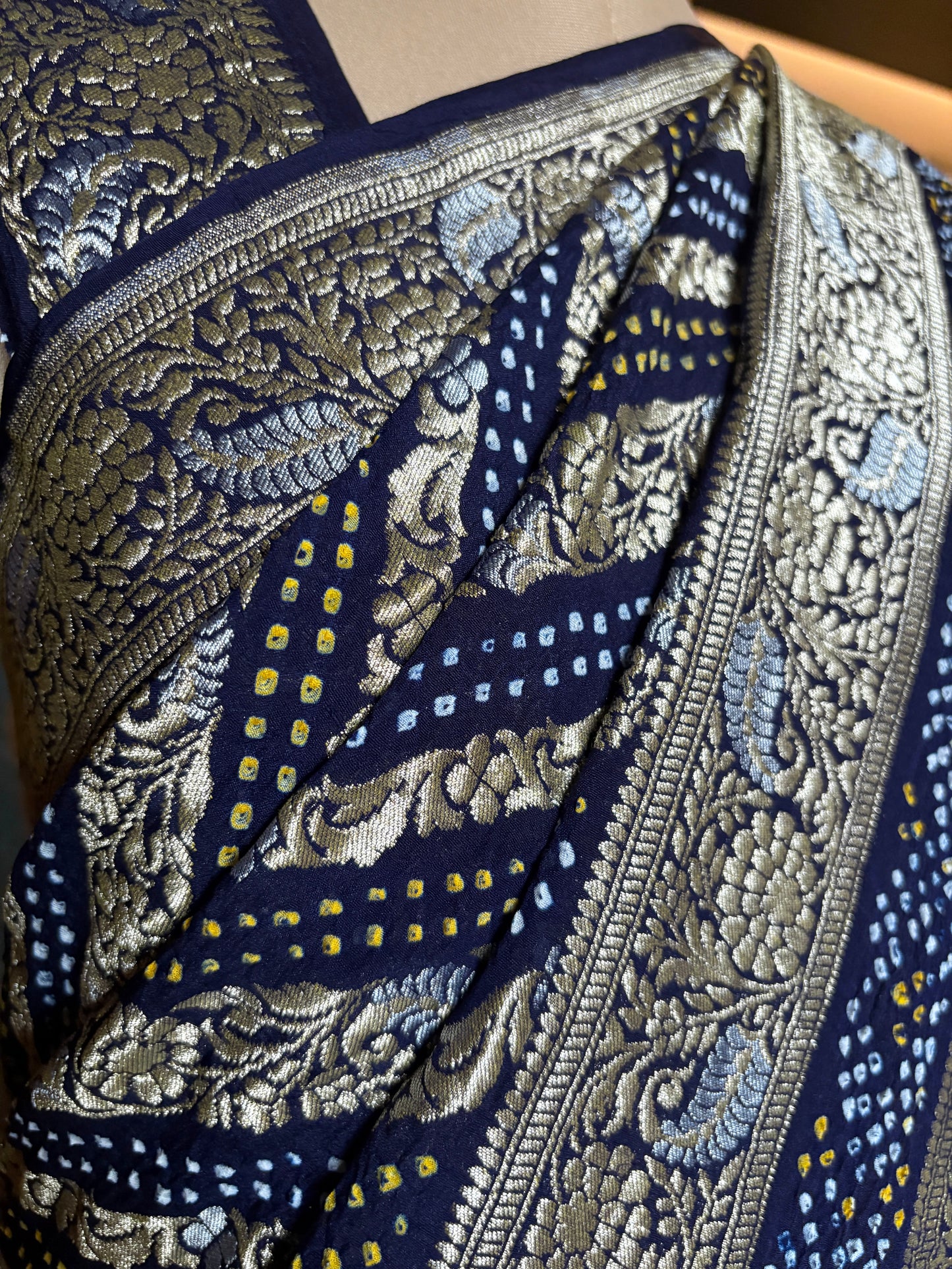 Georgette Double Border Leheriya Bandhej- Royal Blue Saree