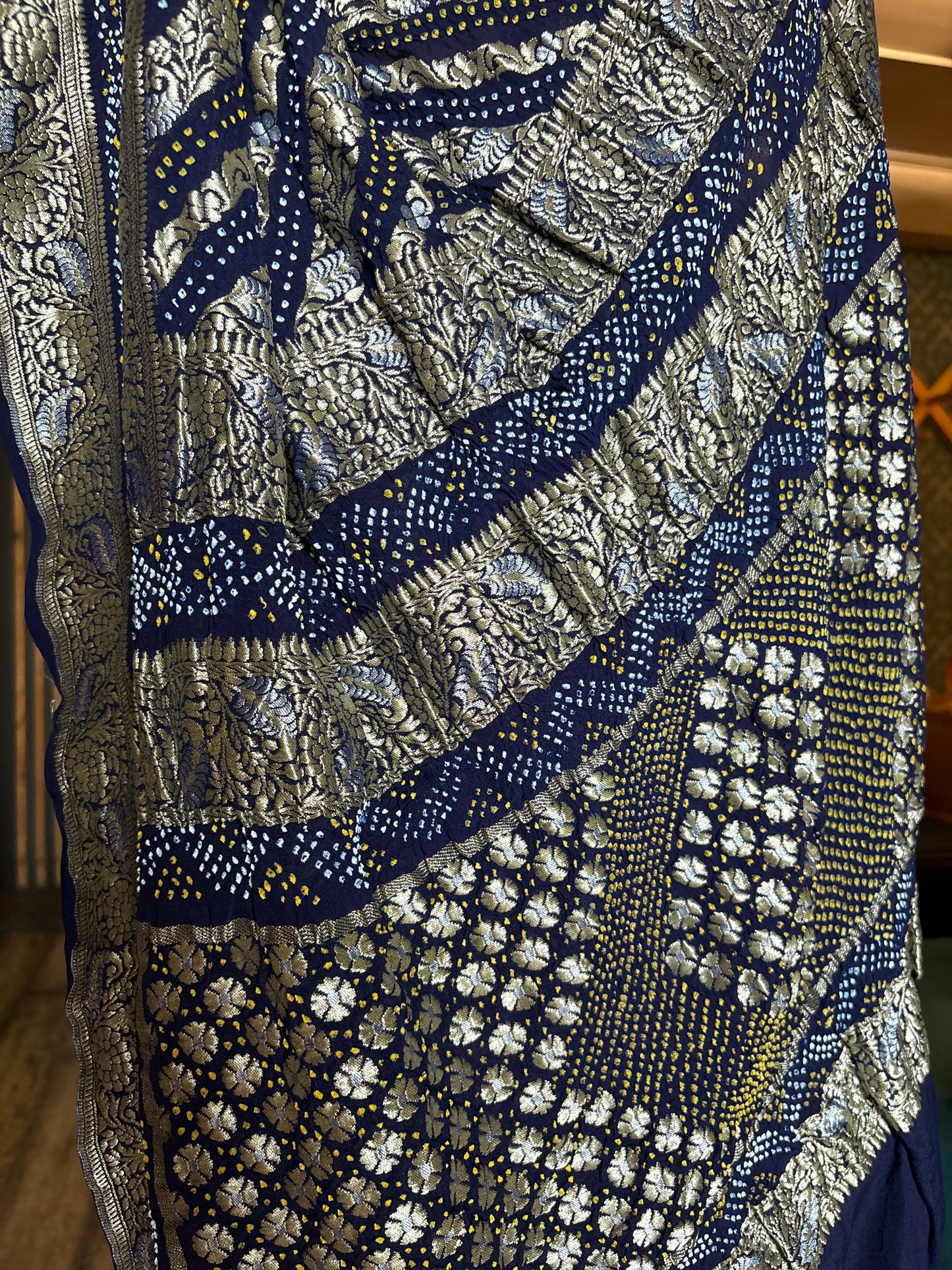 Georgette Double Border Leheriya Bandhej- Royal Blue Saree