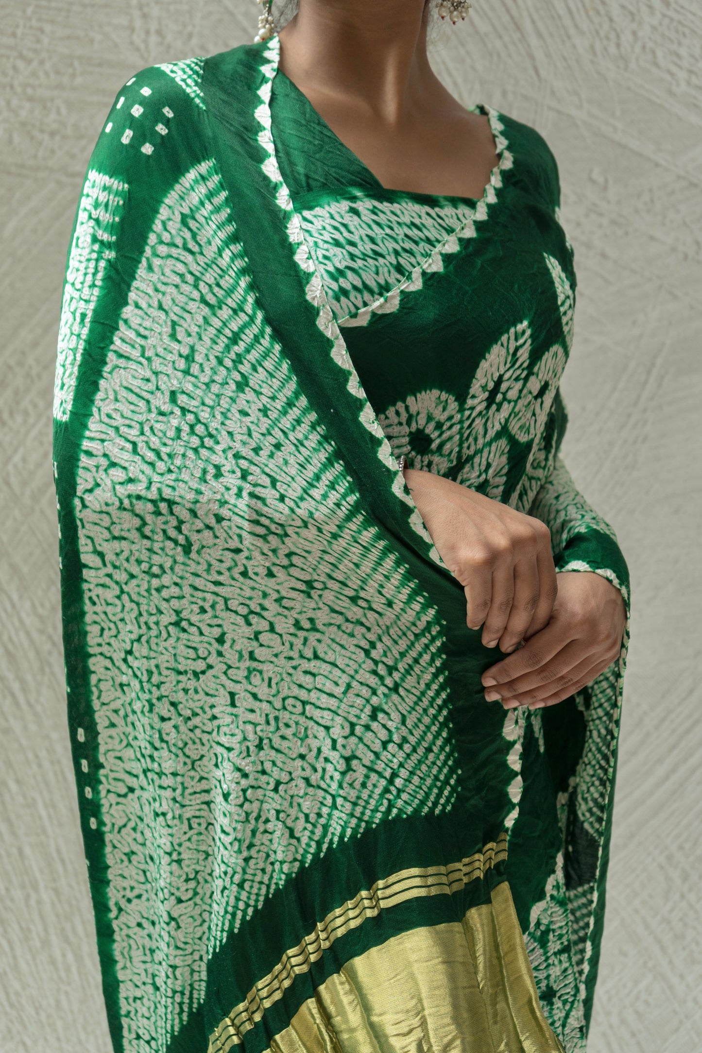 Gajji Shibori Bandhej Green Saree