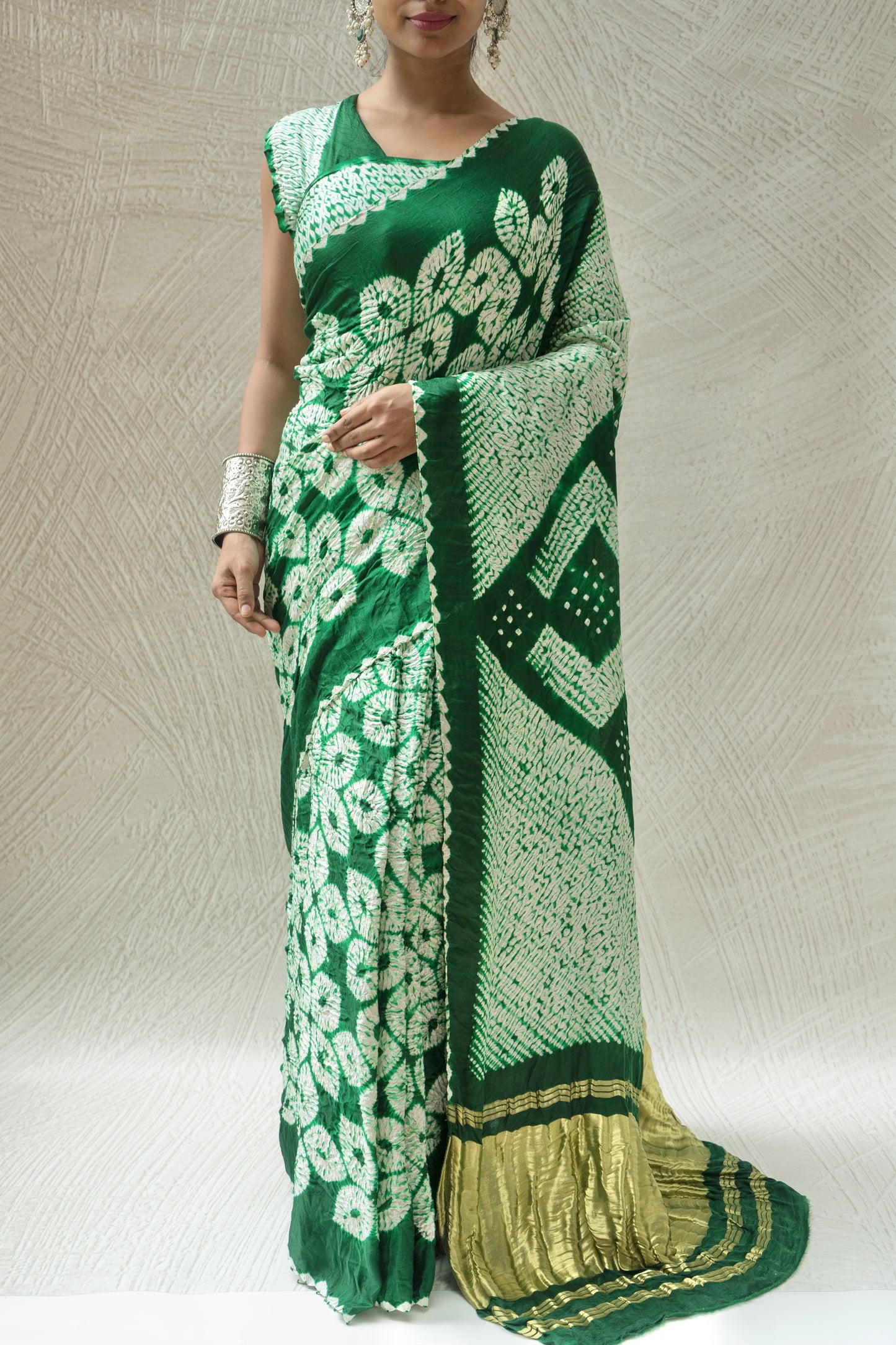 Gajji Shibori Bandhej Green Saree