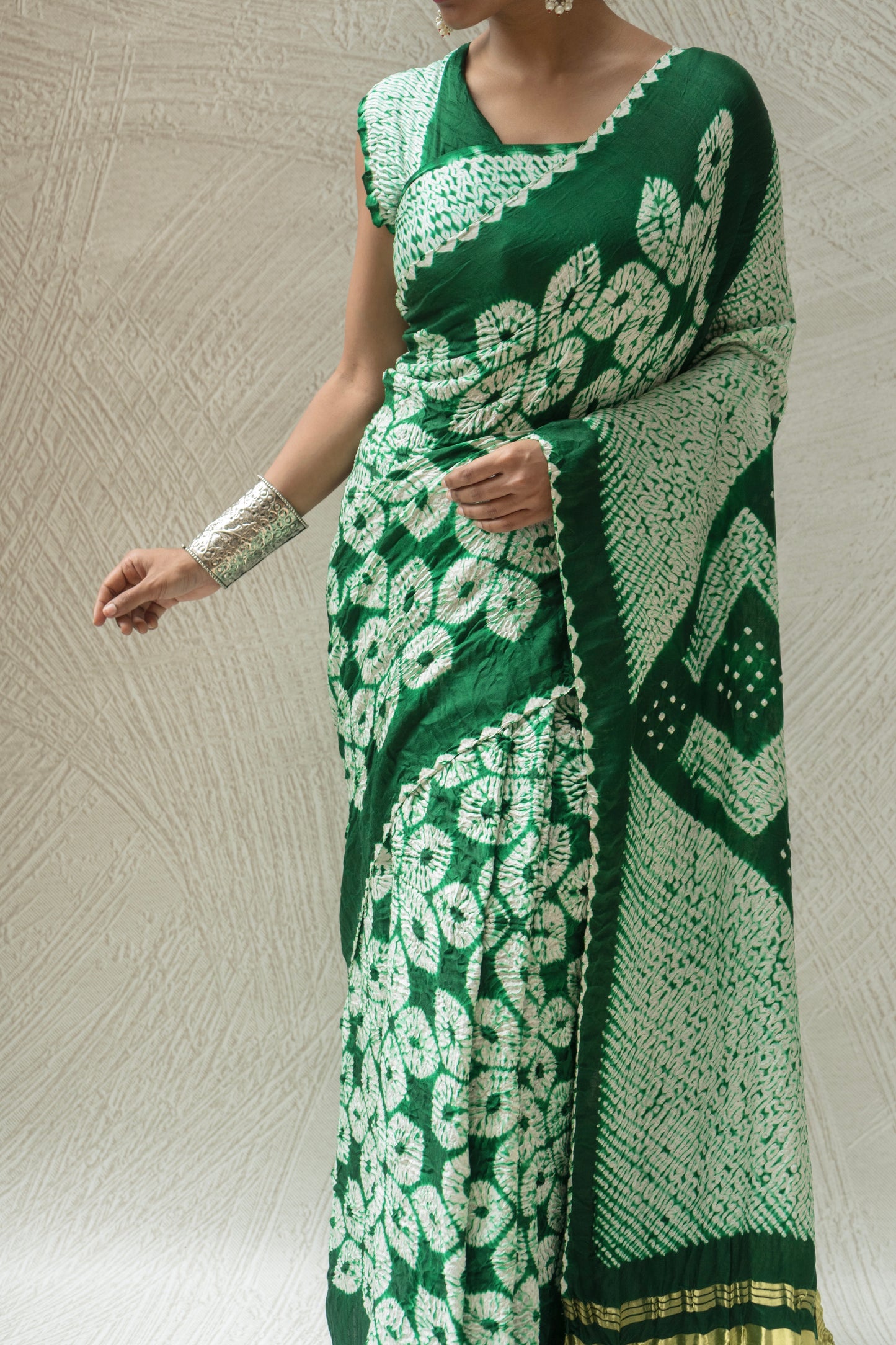 Gajji Shibori Bandhej Green Saree