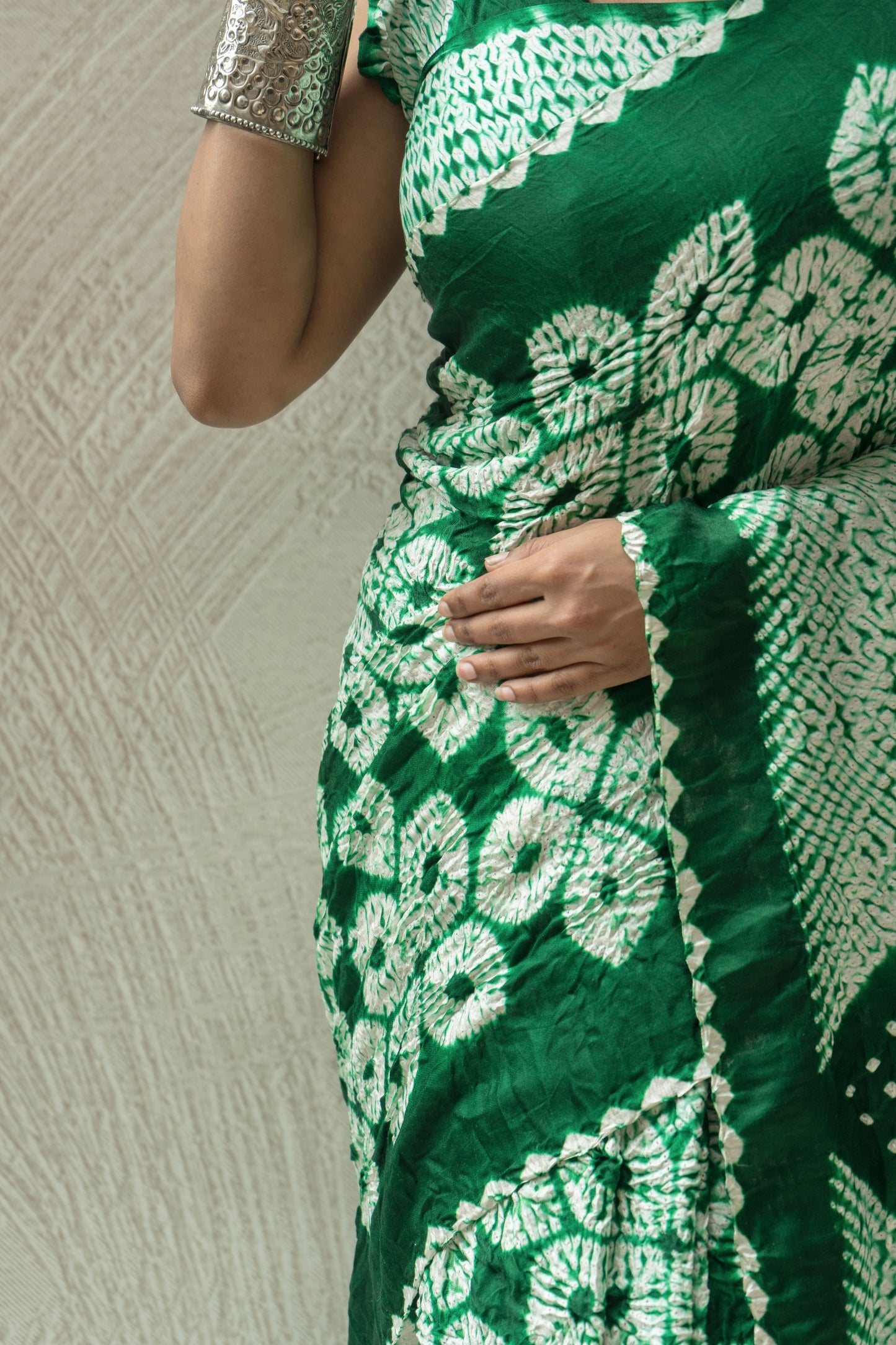 Gajji Shibori Bandhej Green Saree