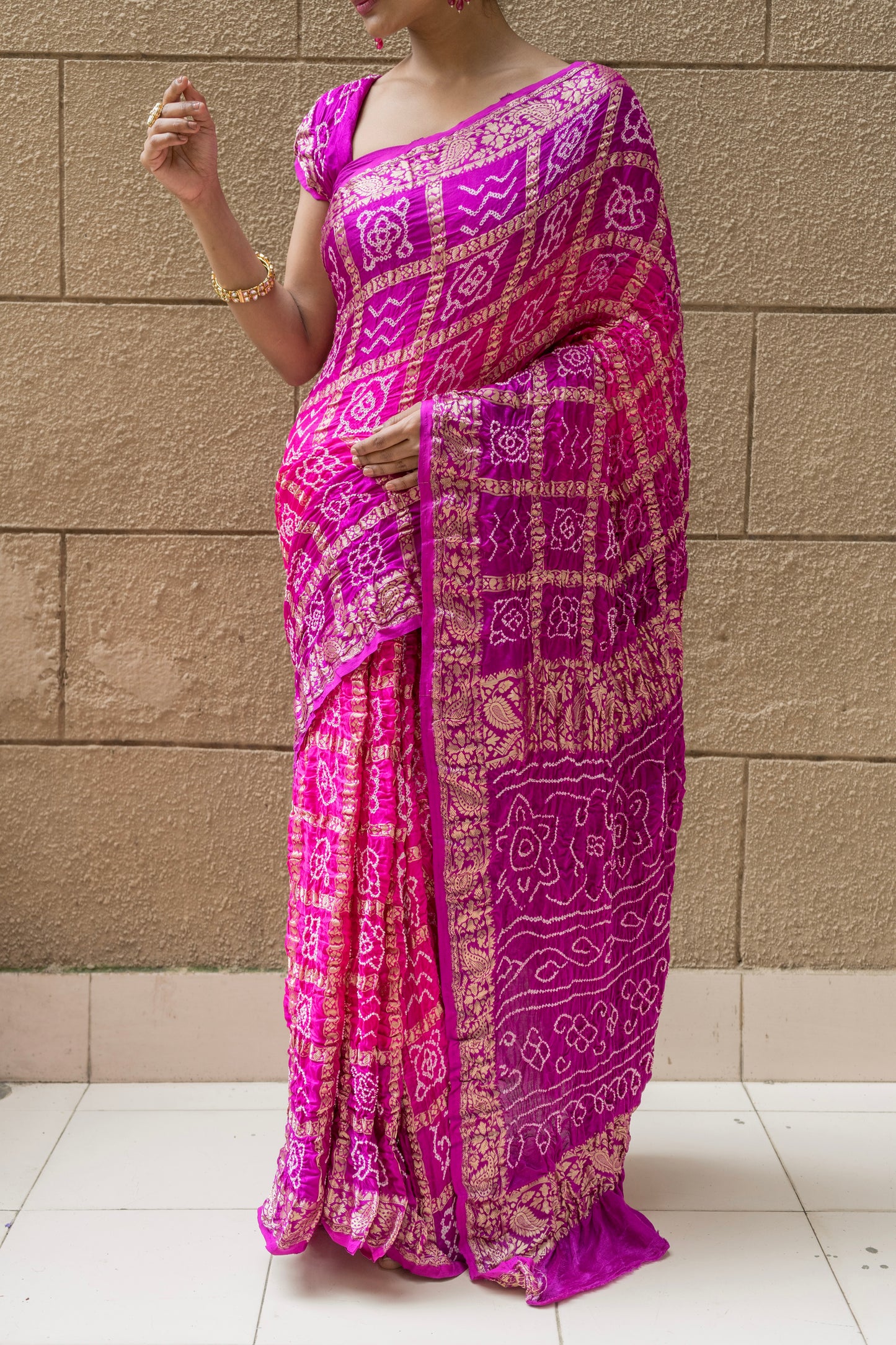 Gajji Naqshi Gharchola Rai Dana Pink-Purple Saree